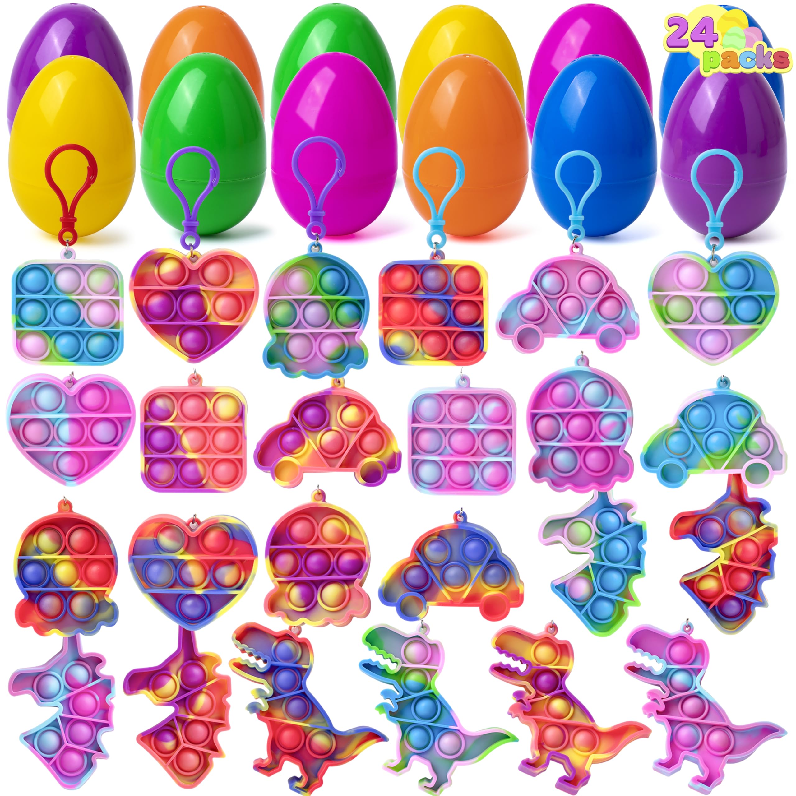 JOYIN Easter eggs with pop keychain inside, ideal for festive egg hunts.