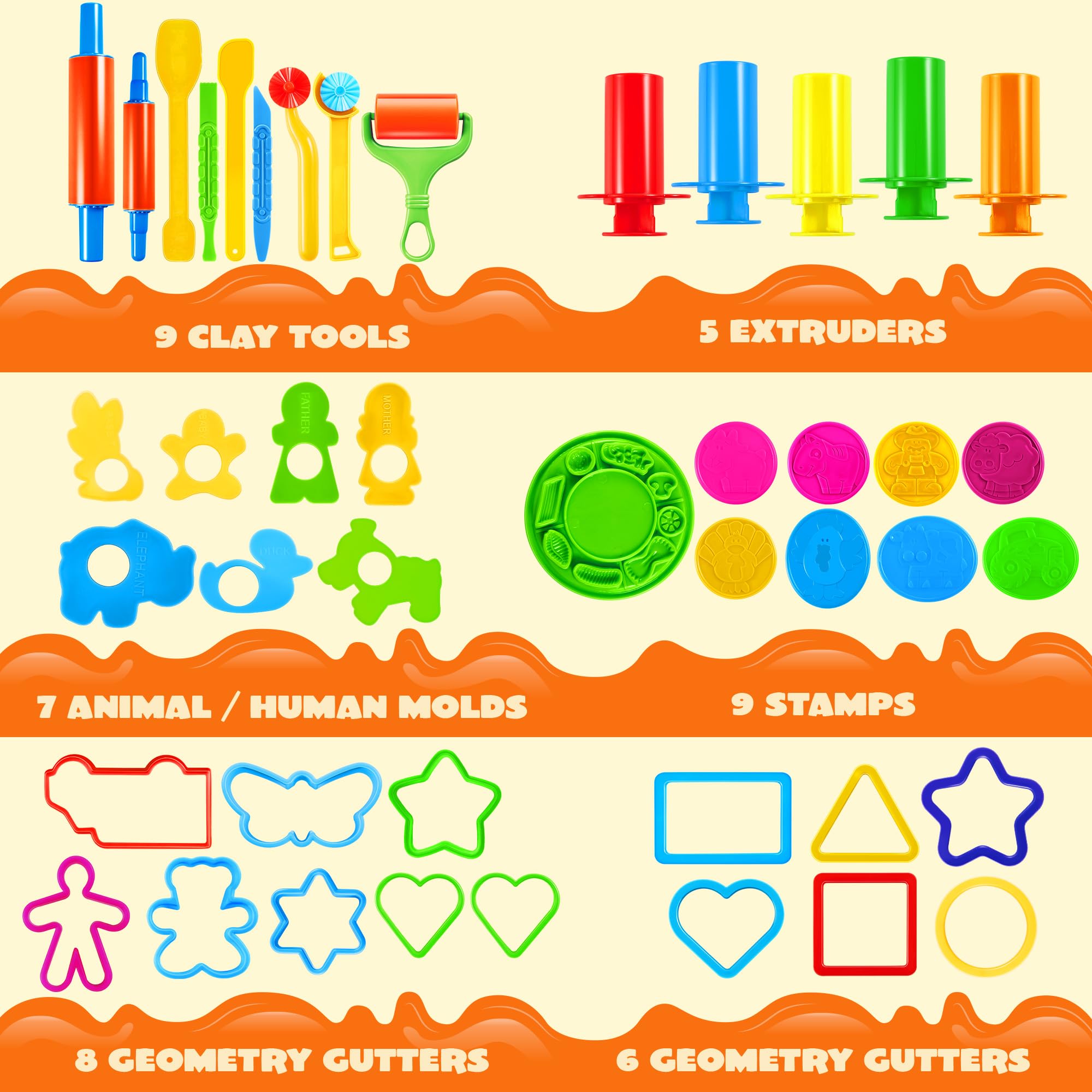 JOYIN extruder shapes including spaghetti, heart, and star for shape exploration.