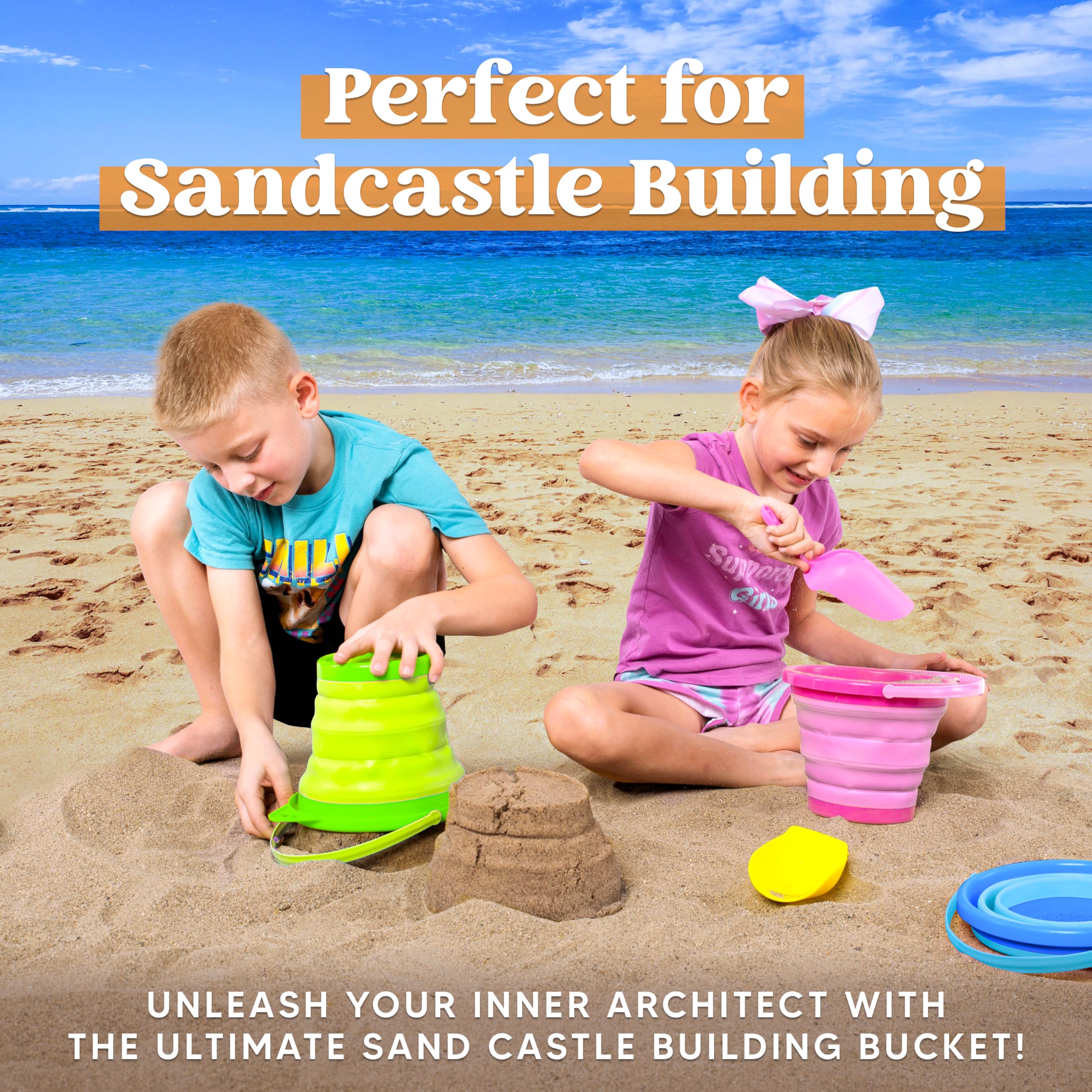 JOYIN pink foldable pail with shovels adds color to sand activity