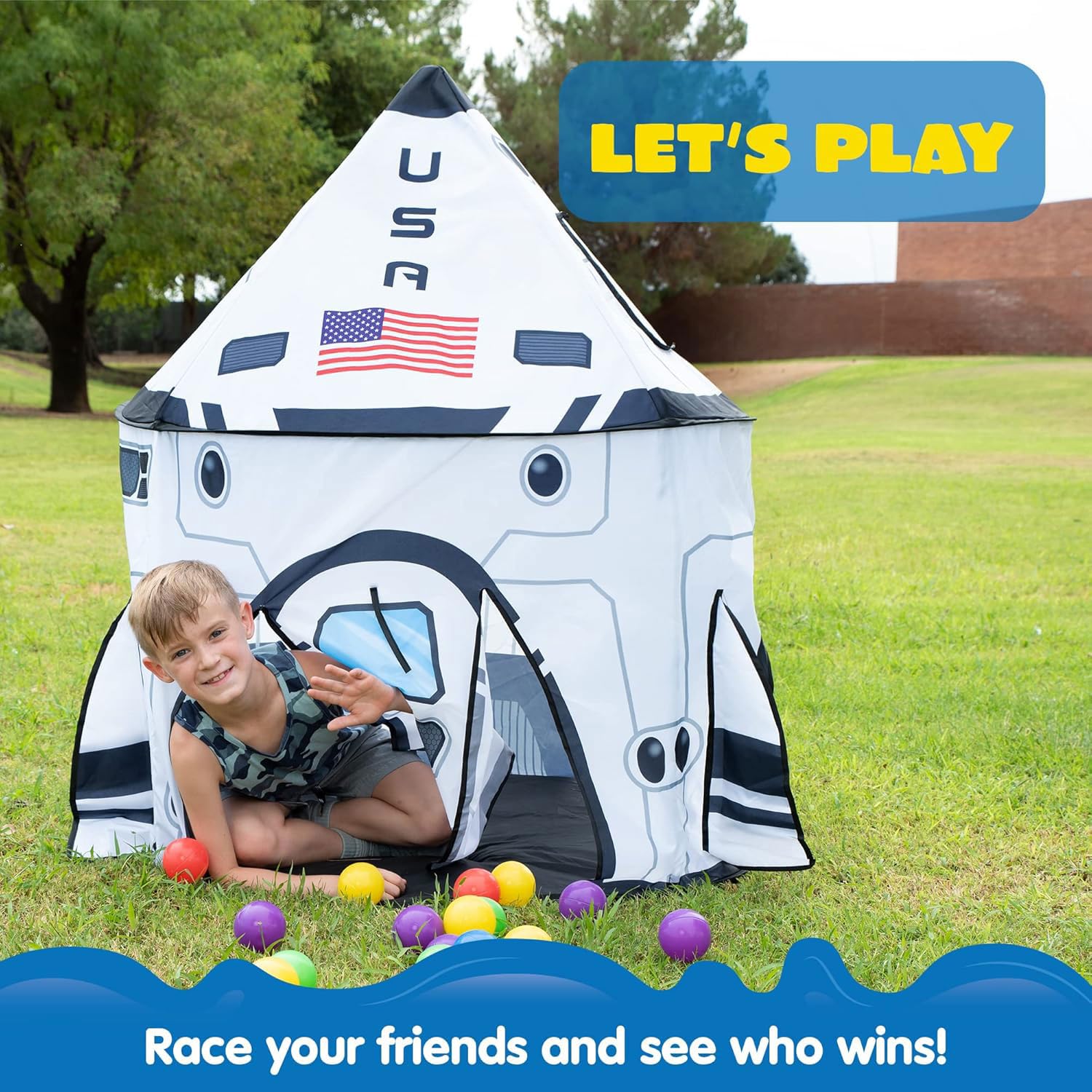 JOYIN rocket ship play tent inside with kids highlighting cozy adventures.