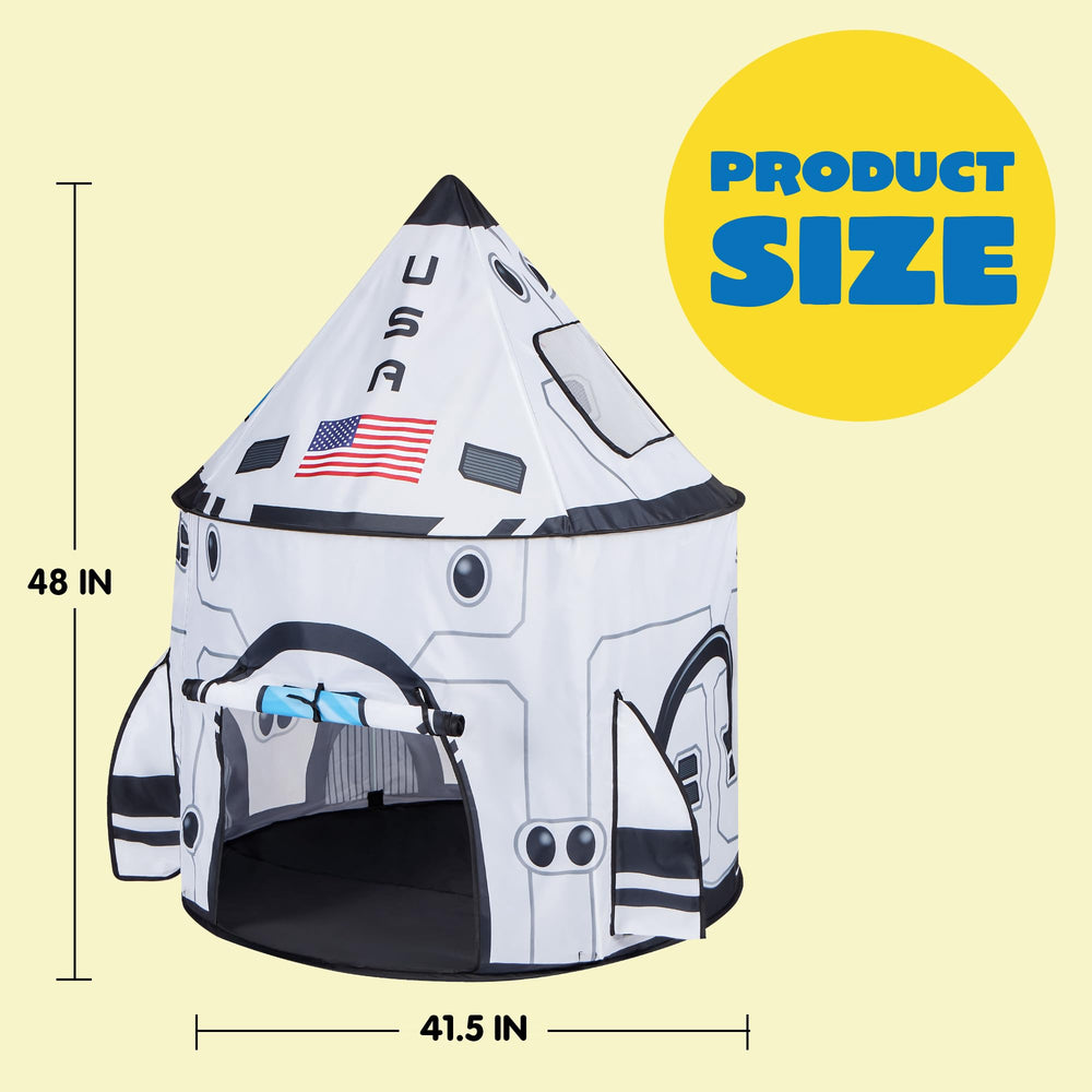JOYIN rocket ship play tent roof anchors showing stable outdoor or indoor setup.