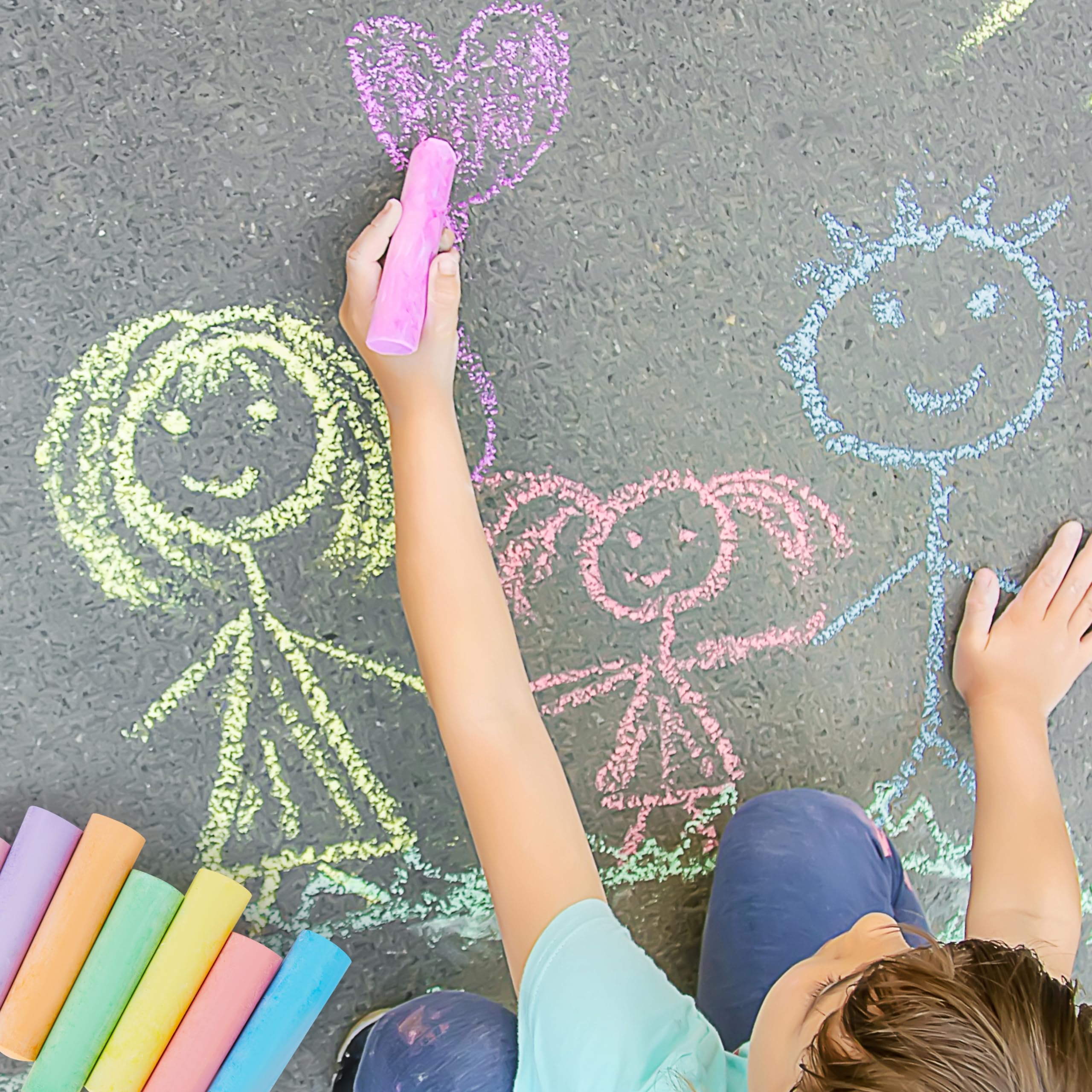 JOYIN sidewalk chalk creates bright art on driveways with easy cleanup.