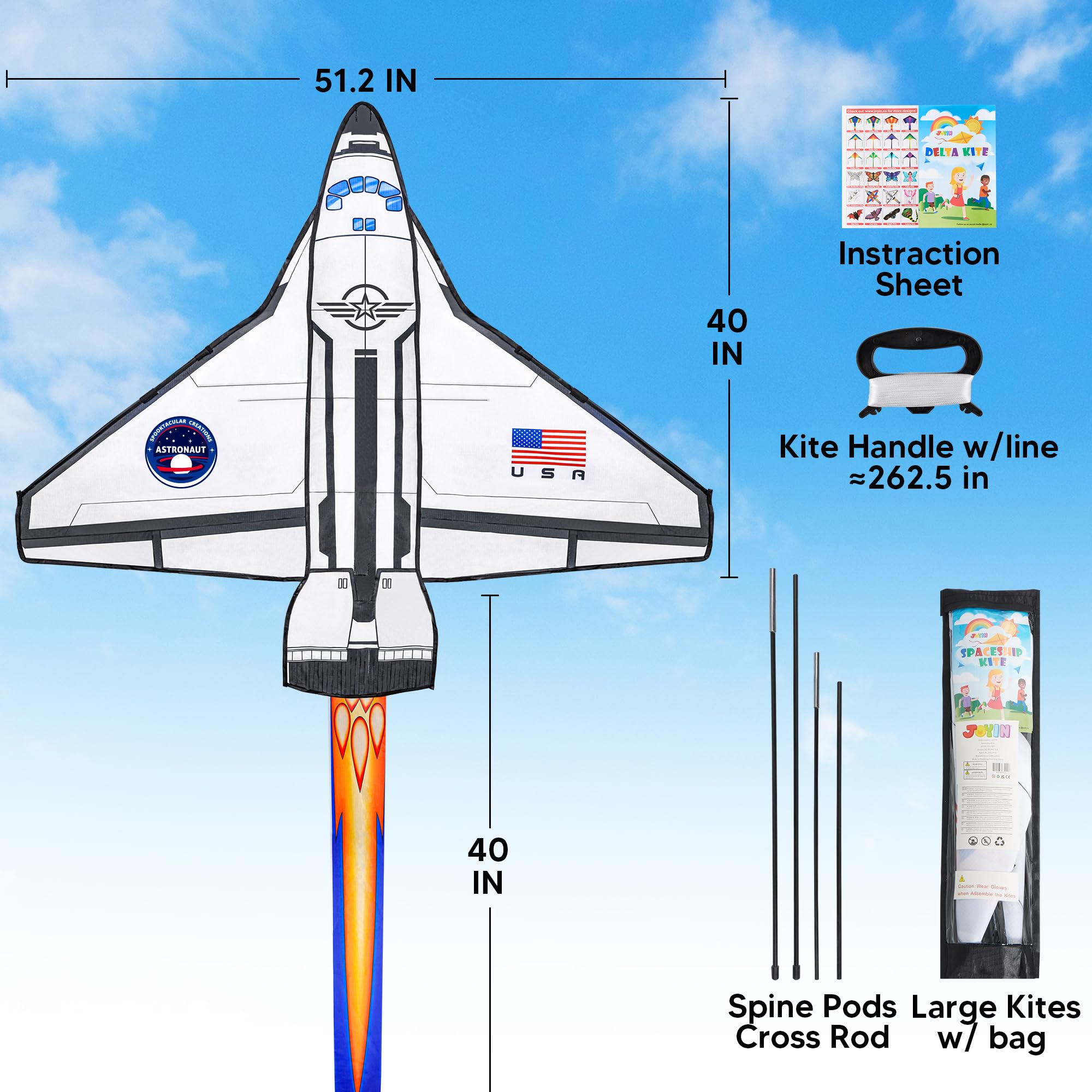 JOYIN Spaceship Kite in durable nylon body for lasting outdoor fun.