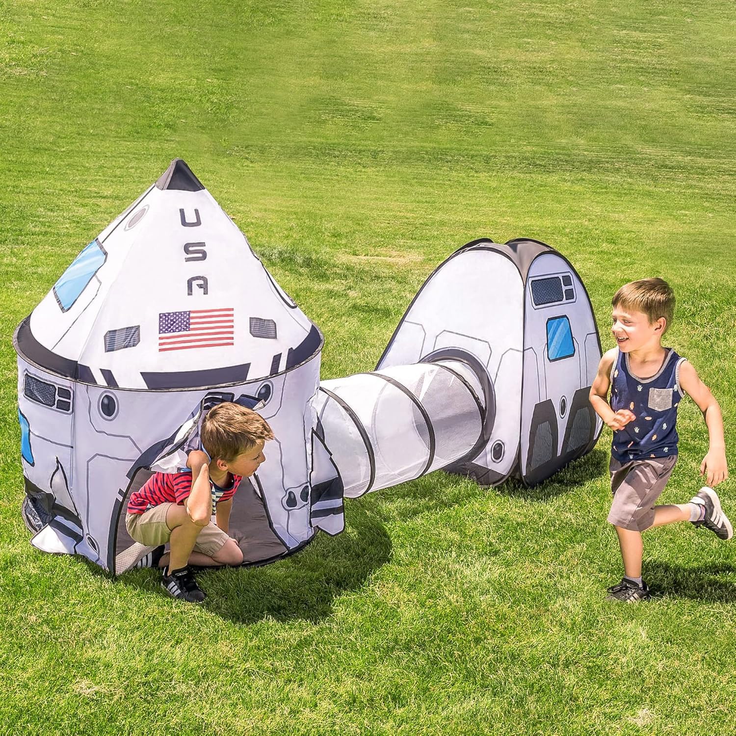 JOYIN White Rocket Ship Pop Up Tent breathable mesh walls enhance airflow