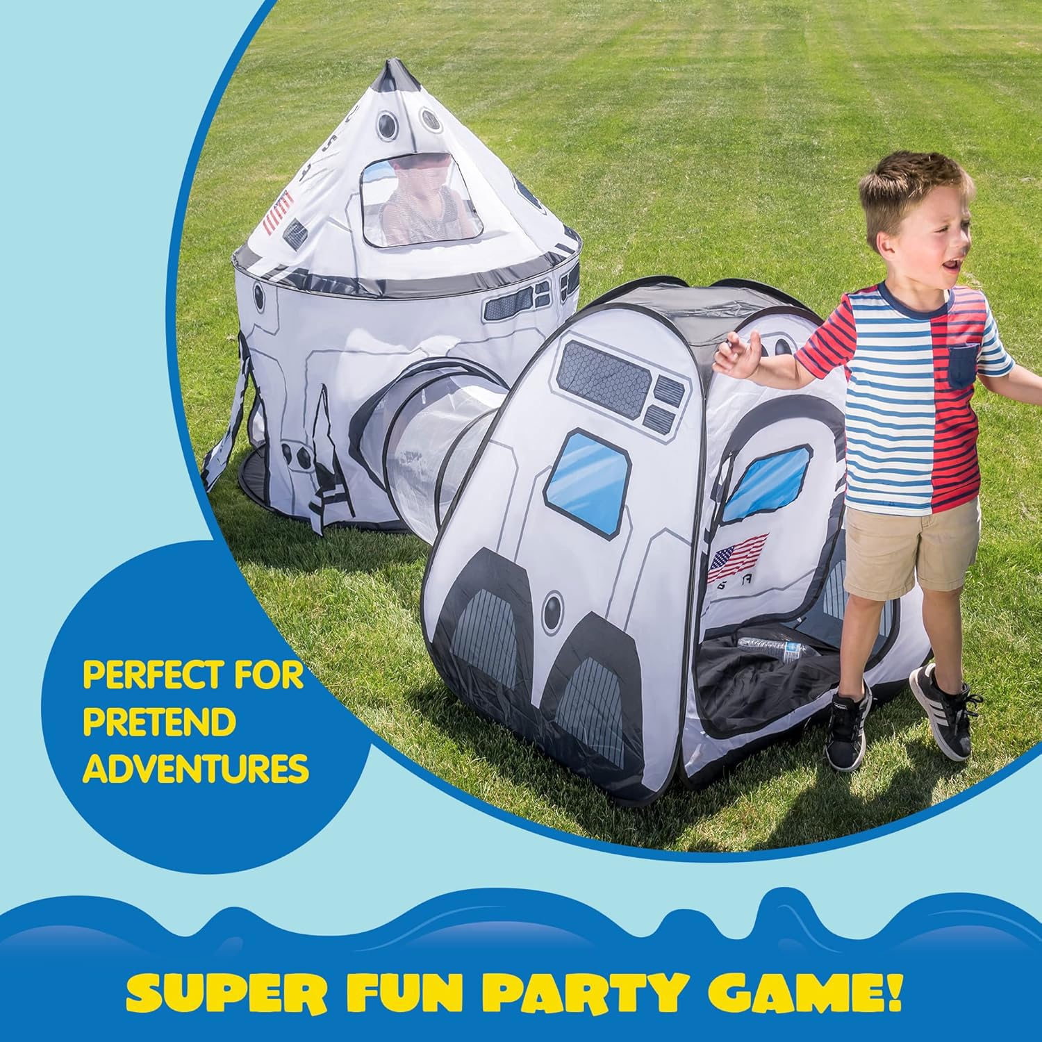 JOYIN White Rocket Ship Pop Up Tent sturdy poles support quick setup
