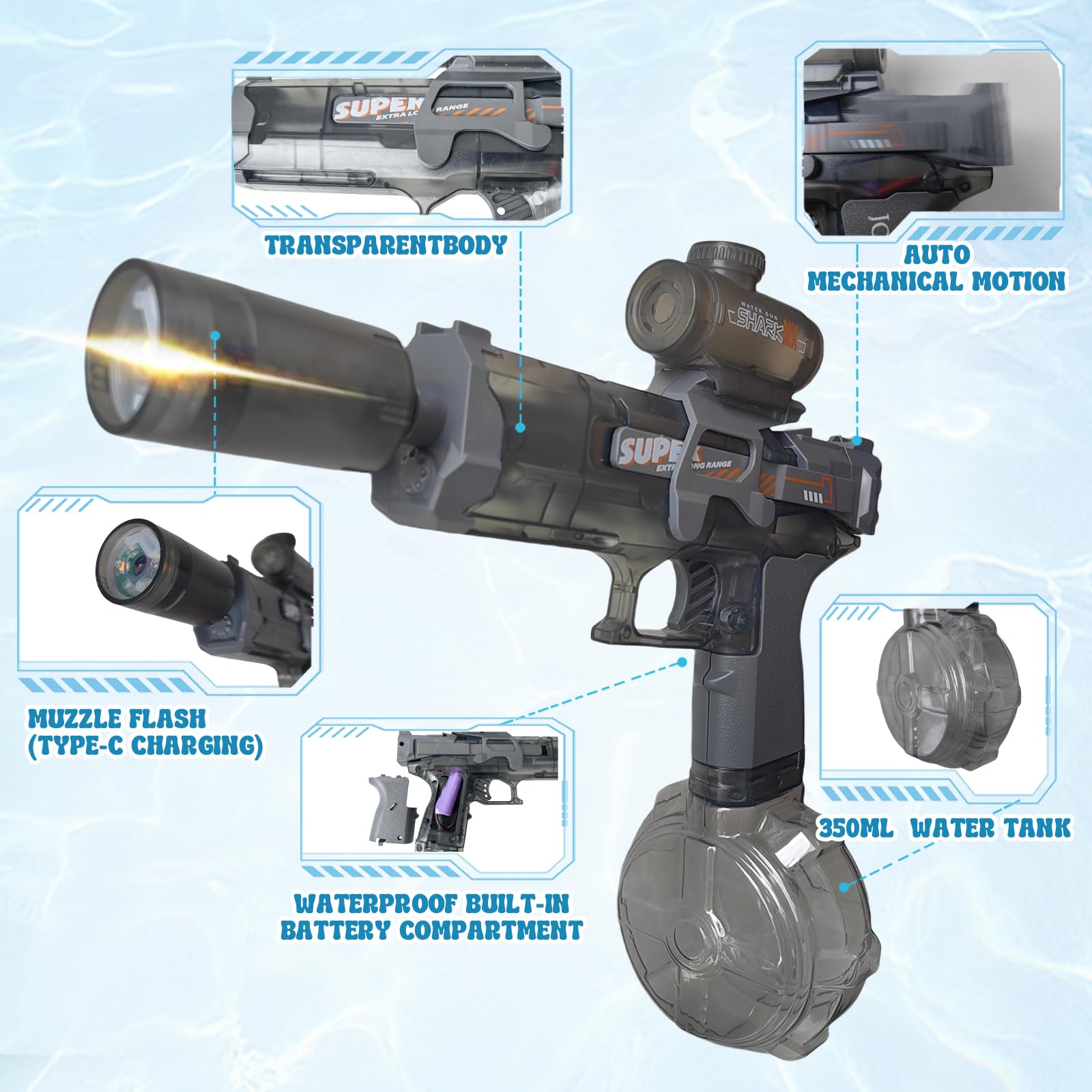 JOYINNTERE water gun with battery protection for safer water battles