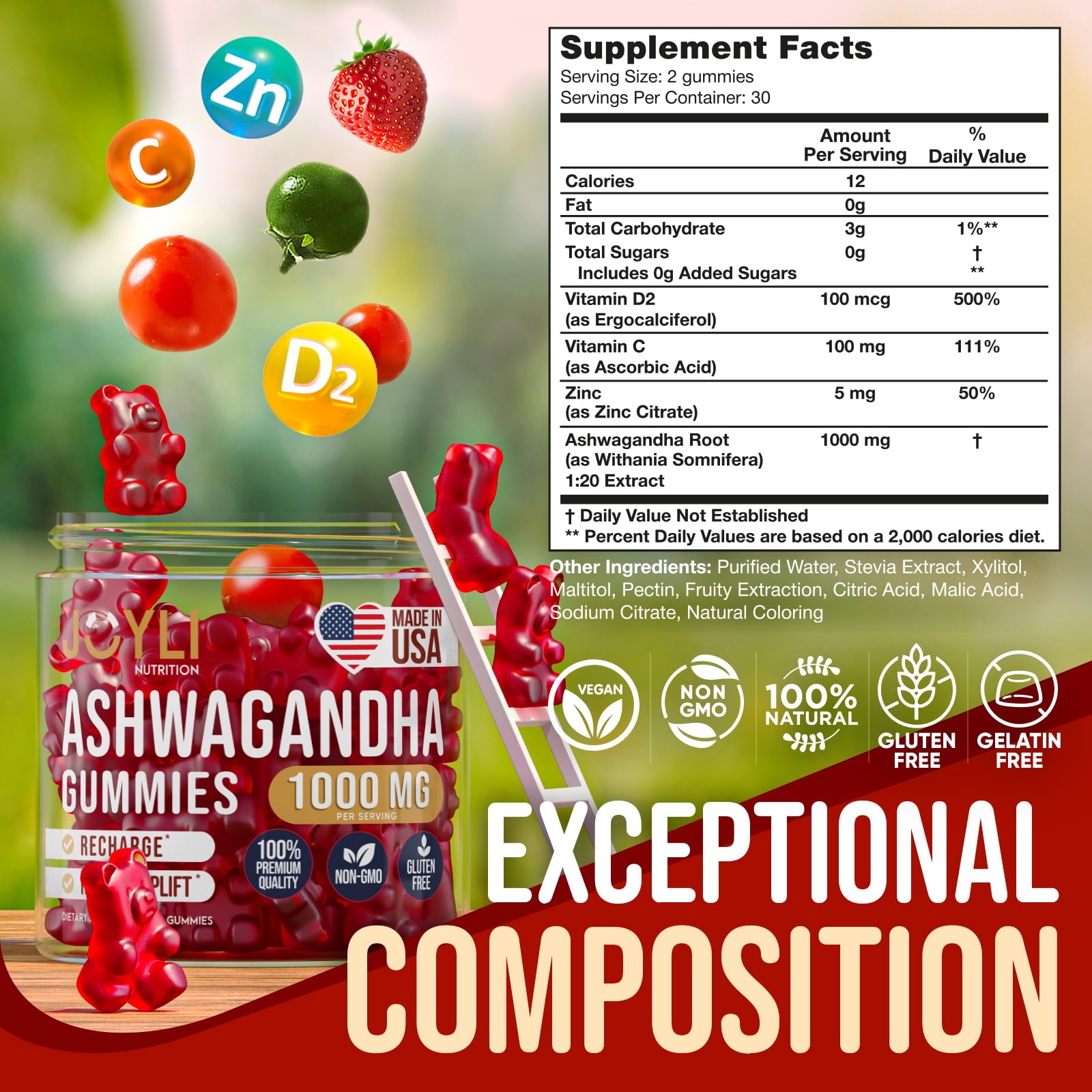 JOYLI Nutrition bottle and label emphasizing Vitamin C and Zinc for immune support