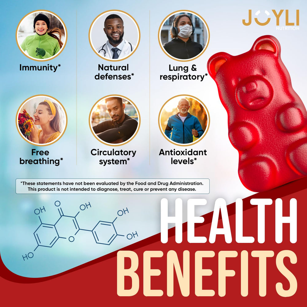 Close-up of JOYLI Quercetin Gummies shows a soft, easy to chew texture.