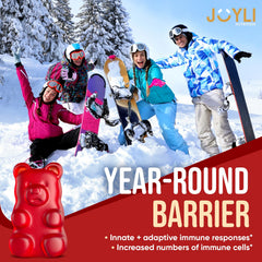 Ingredients panel on JOYLI Quercetin Gummies reveals vitamin C and vitamin D3.