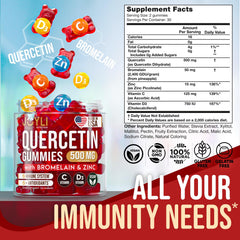 JOYLI Quercetin Gummies label highlights bromelain, zinc, and essential vitamins.