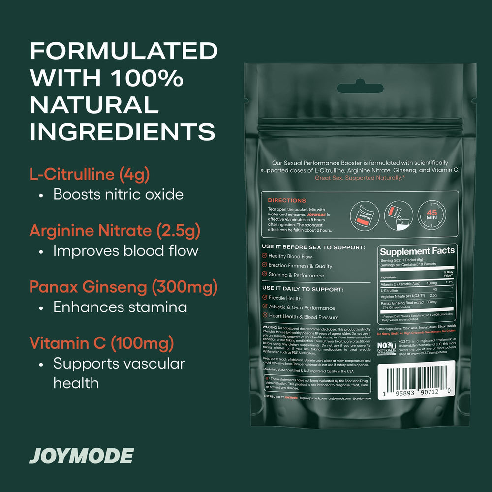 JOYMODE powder tub closeup emphasizes clean, non-GMO formula for daily use.