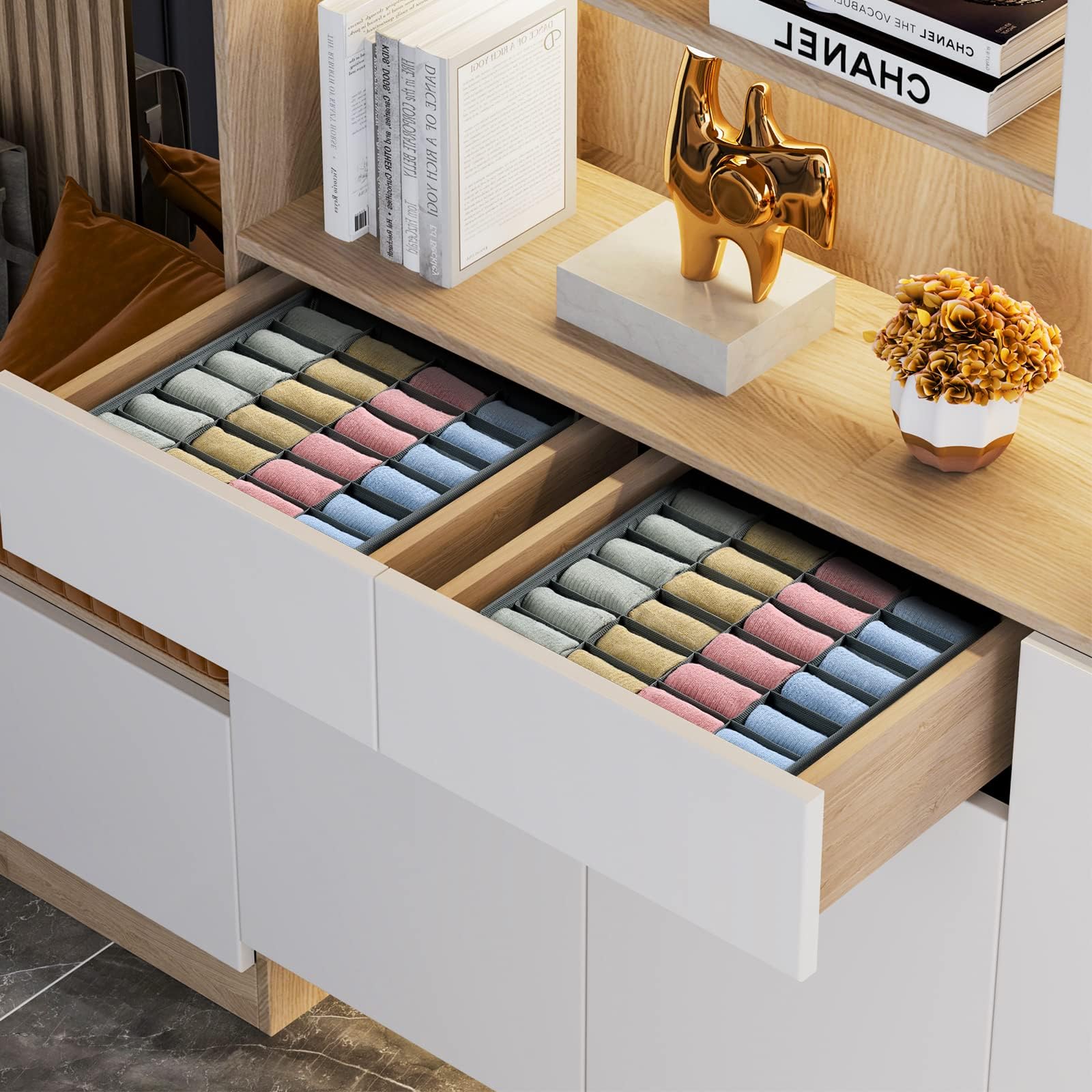 Joyoldelf collapsible drawer organizer base folds flat for compact storage