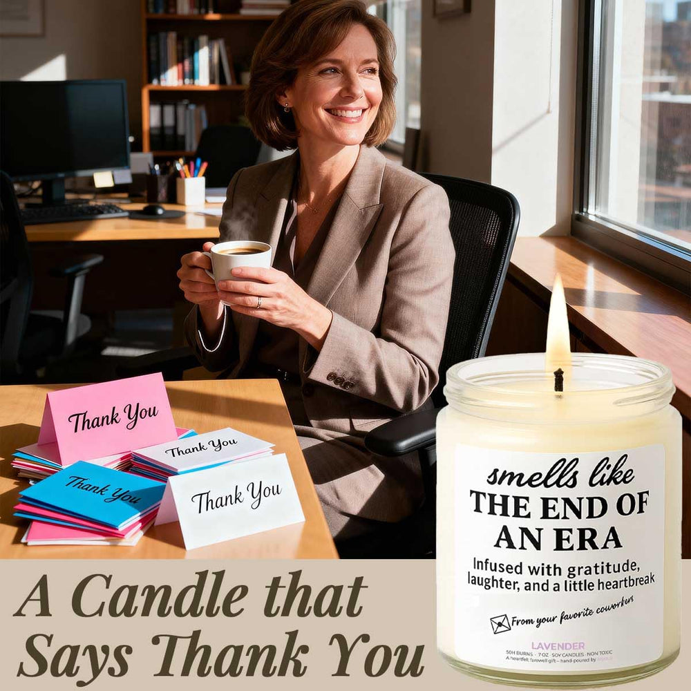 Joyqua retirement candle coworker gift scene depicts warm farewell sentiment.