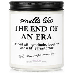 Joyqua retirement lavender candle front view showcases elegant packaging for coworker gifts.