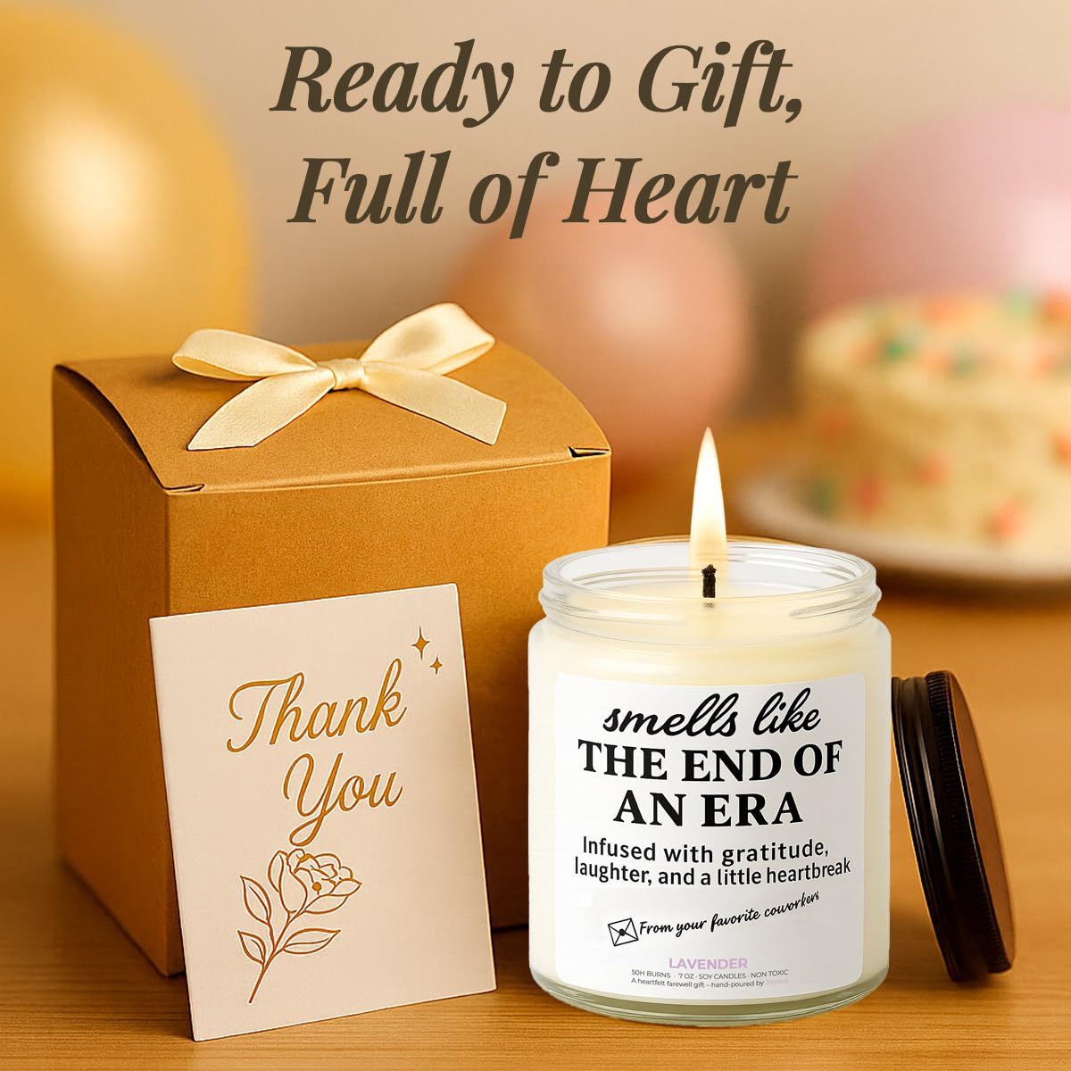 Joyqua retirement lavender candle lit glow emphasizes calming ambiance for office goodbyes.