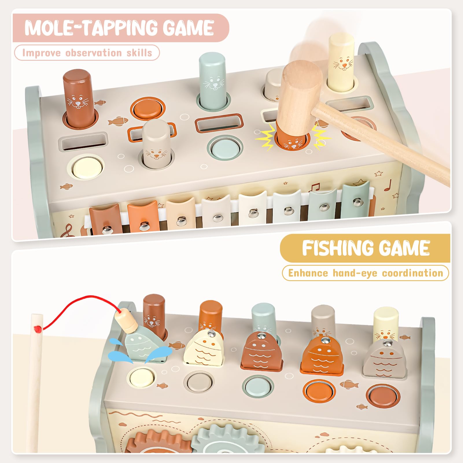 Joyreal wooden xylophone introduces music and rhythm for toddlers.