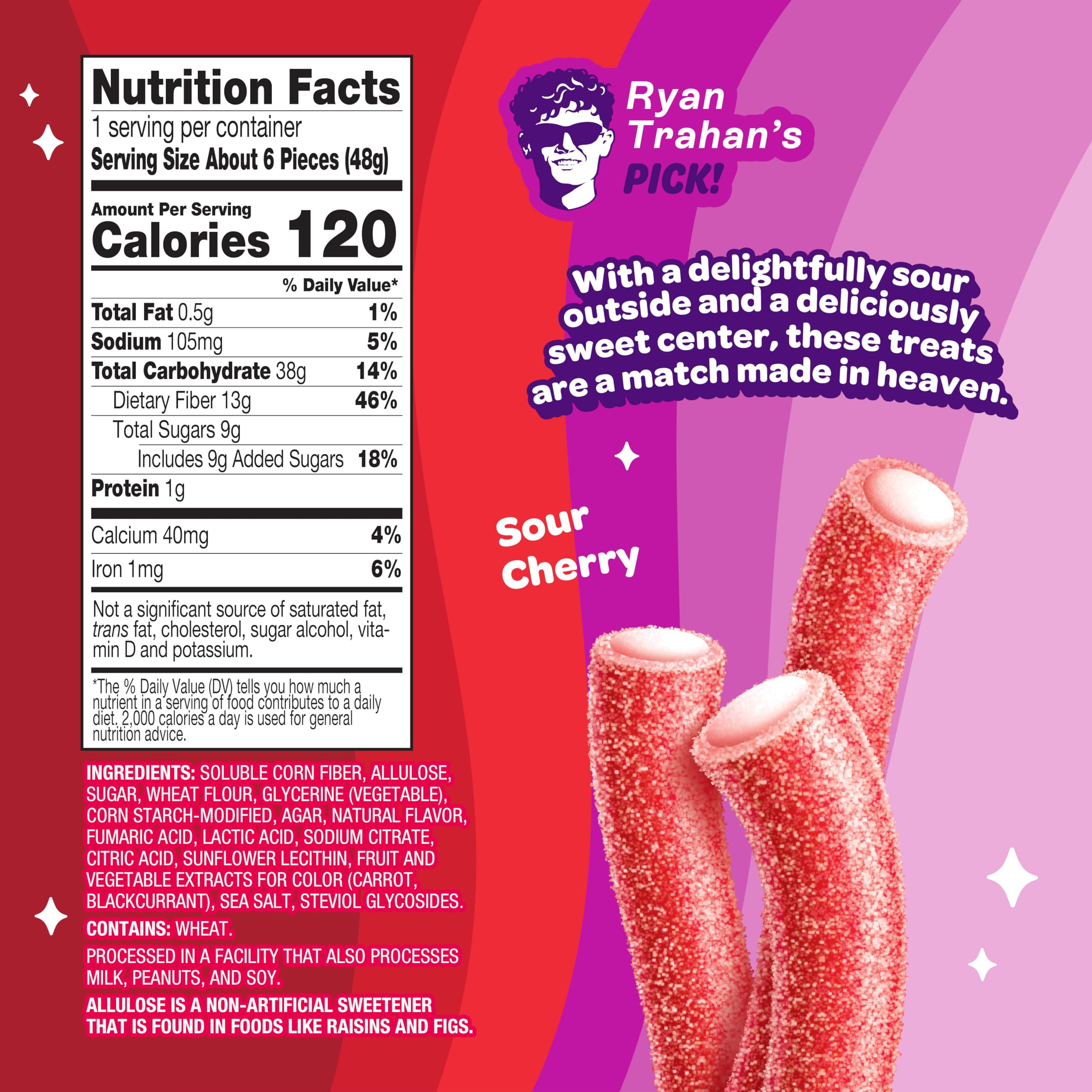 Close-up of sour coating on rope indicating bold flavor and light sugar content
