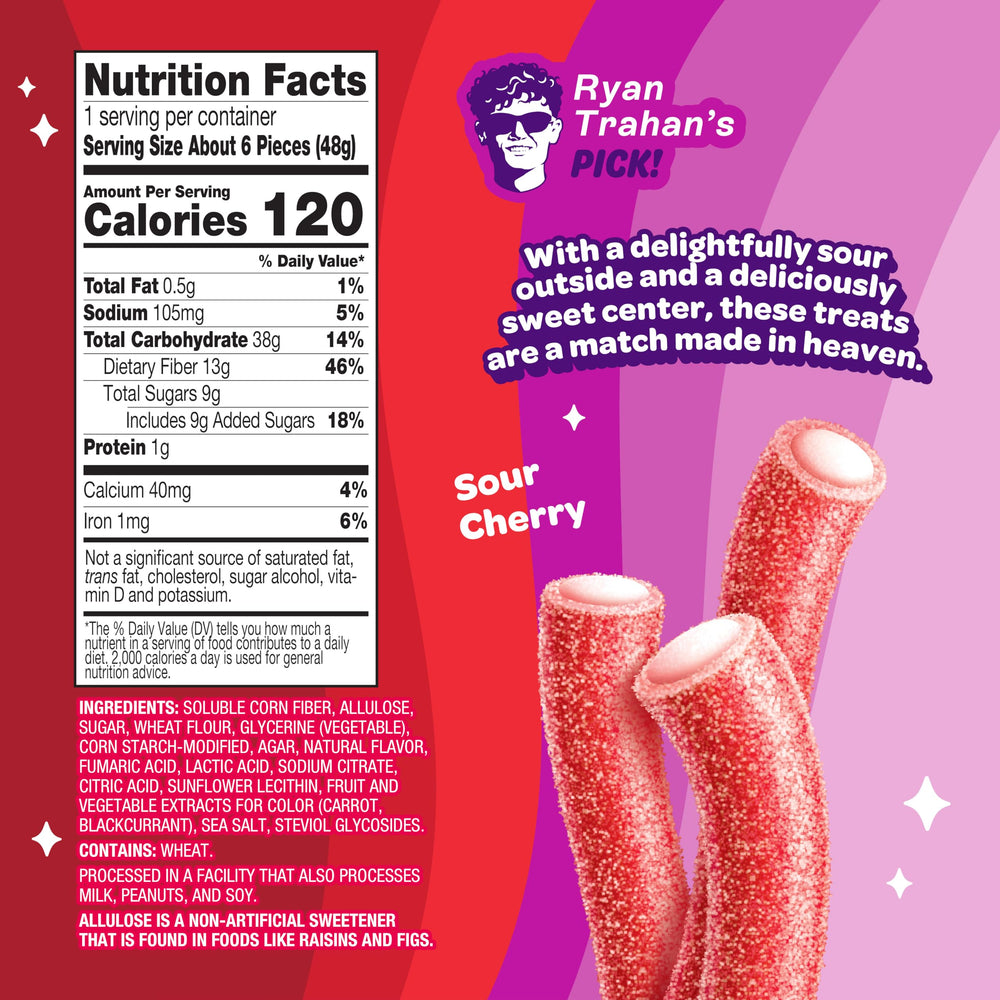 Close-up of sour coating on rope indicating bold flavor and light sugar content