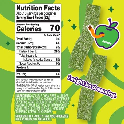 Joyride Sour Green Apple Strips natural colors from spirulina and turmeric