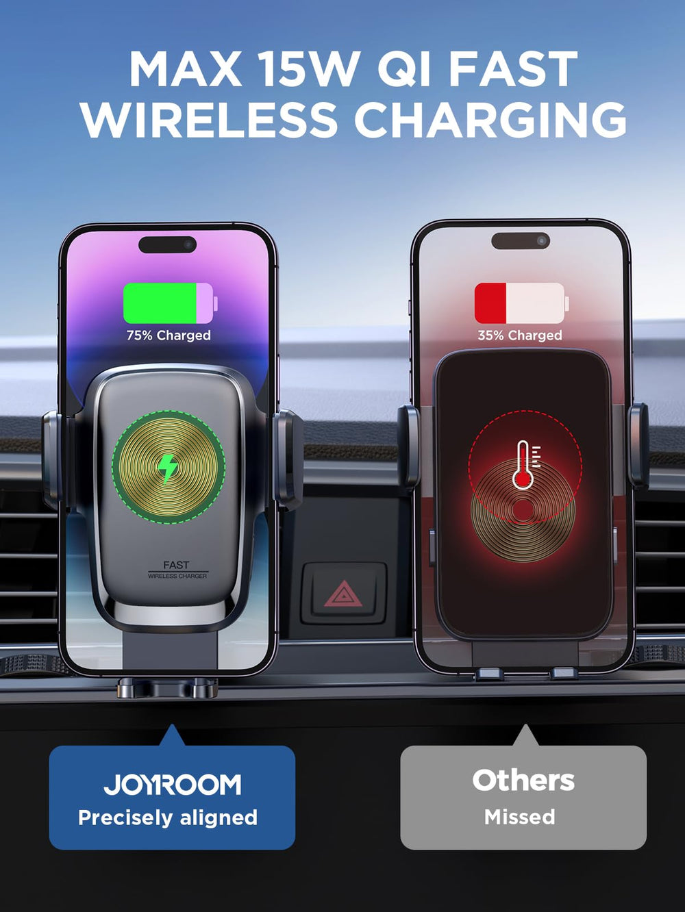 JOYROOM padded arms securely grip the phone during driving.
