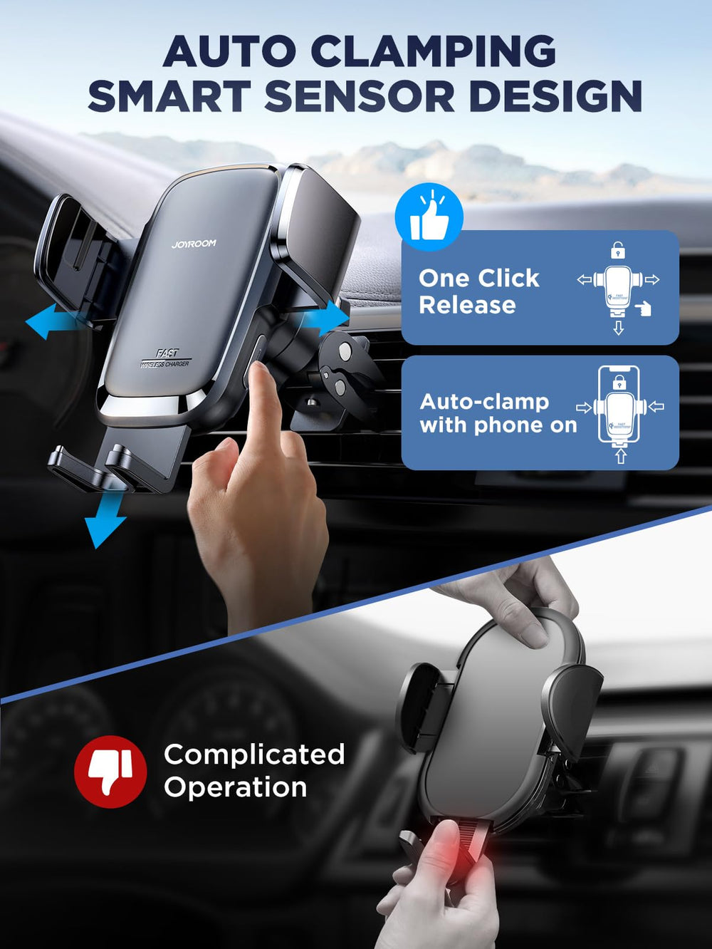 JOYROOM upgraded vent clip demonstrates anti-shake stability.