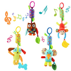 Joyshare elephant hanging rattle promotes stroller play with a gentle crinkle.