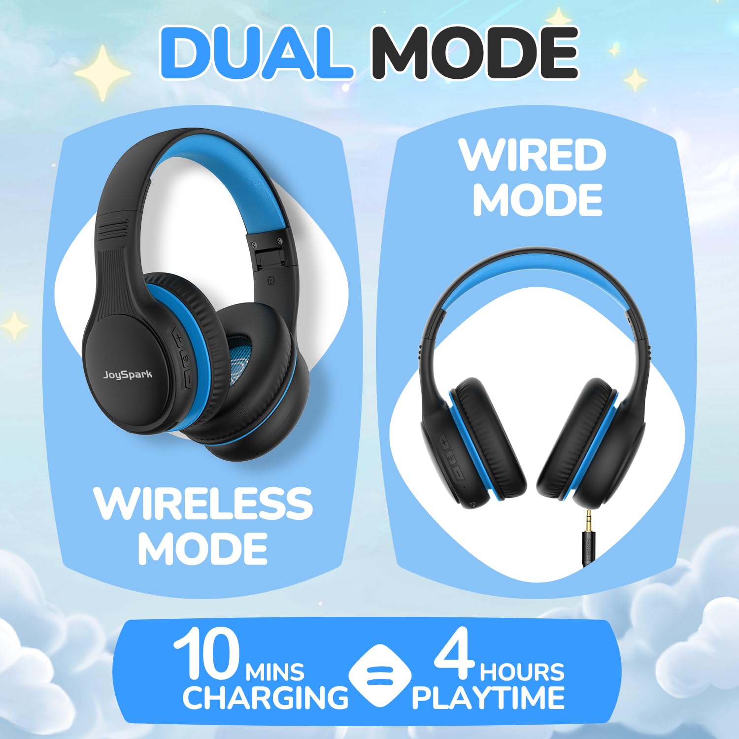 JoySpark Headphones volume controls, safer listening at home.