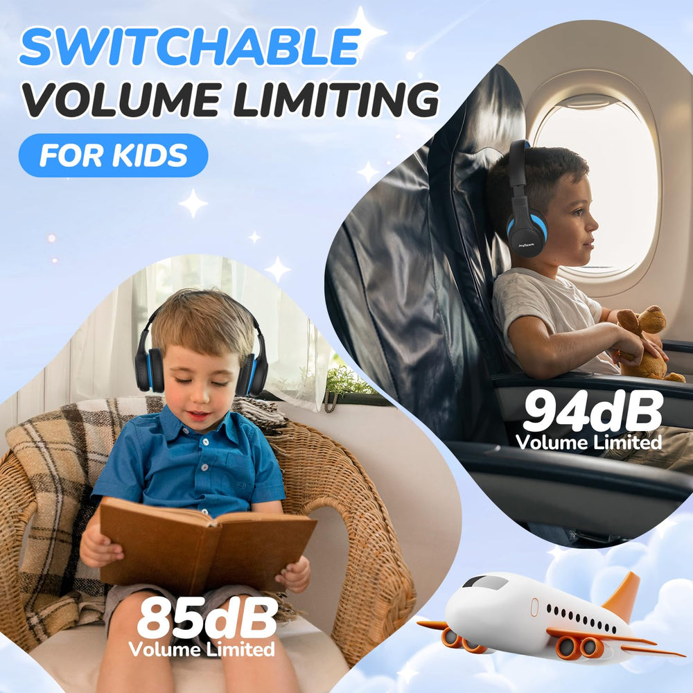 JoySpark Kids Headphones folded blue, ideal for compact travel and storage.