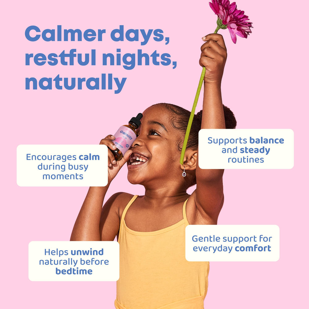 JoySpring Calmify dropper dispense demonstrates easy daily dosing for children