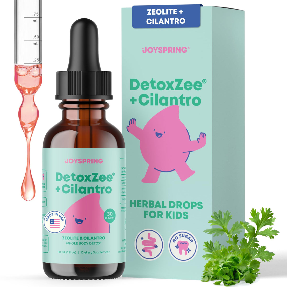 JoySpring DetoxZee bottle front for kids, easy daily use.