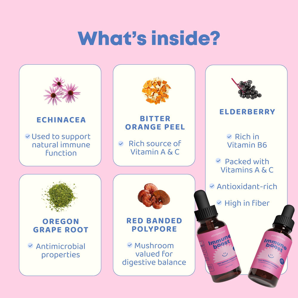 JoySpring Immune Drops echinacea feature supports herbal complexity.