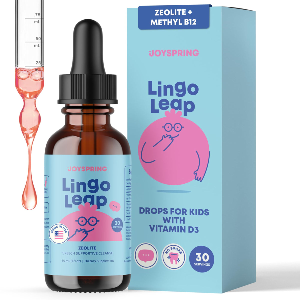 JoySpring LingoLeap bottle front view, berry flavor for daily kids’ nutrition.