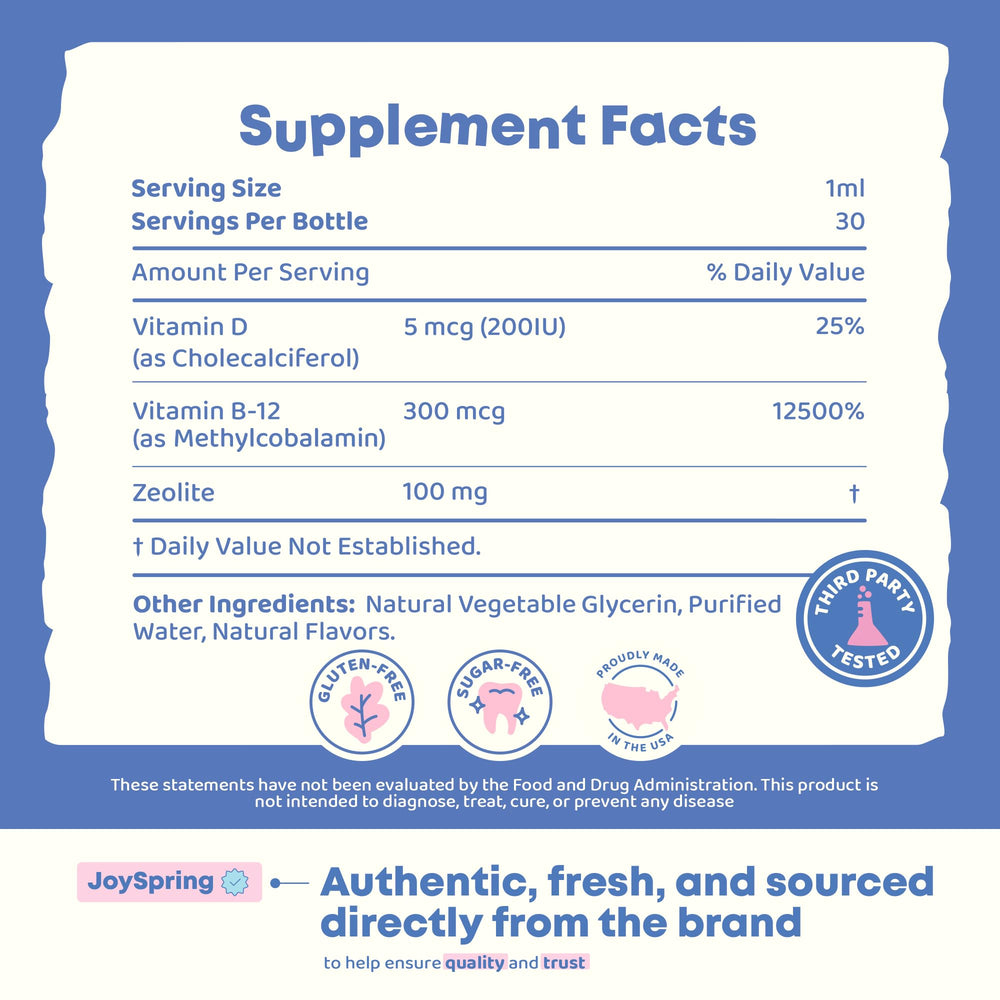 JoySpring LingoLeap zeolite and vitamins ingredients list.