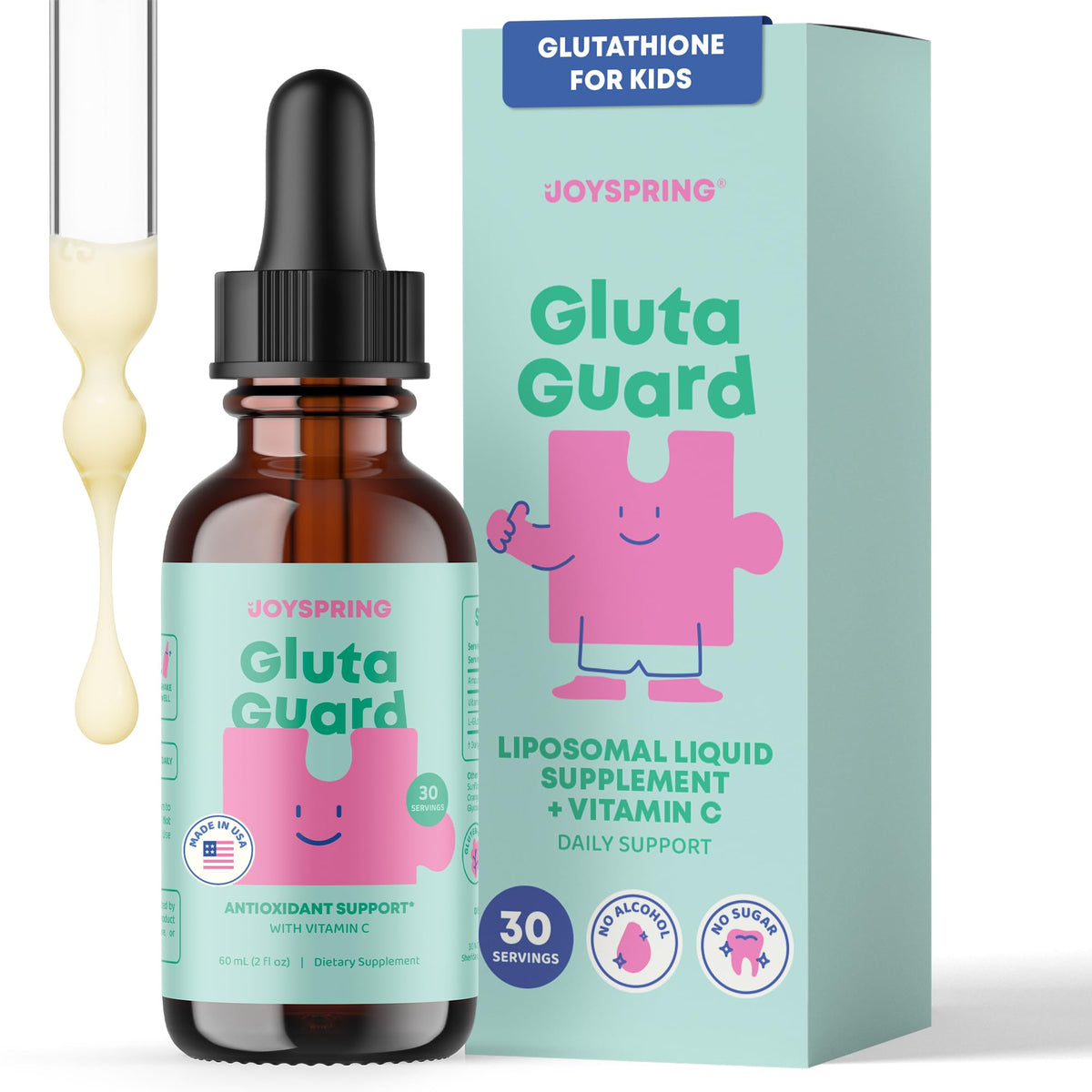 JoySpring Liposomal Glutathione for Kids bottle shown for easy daily use.