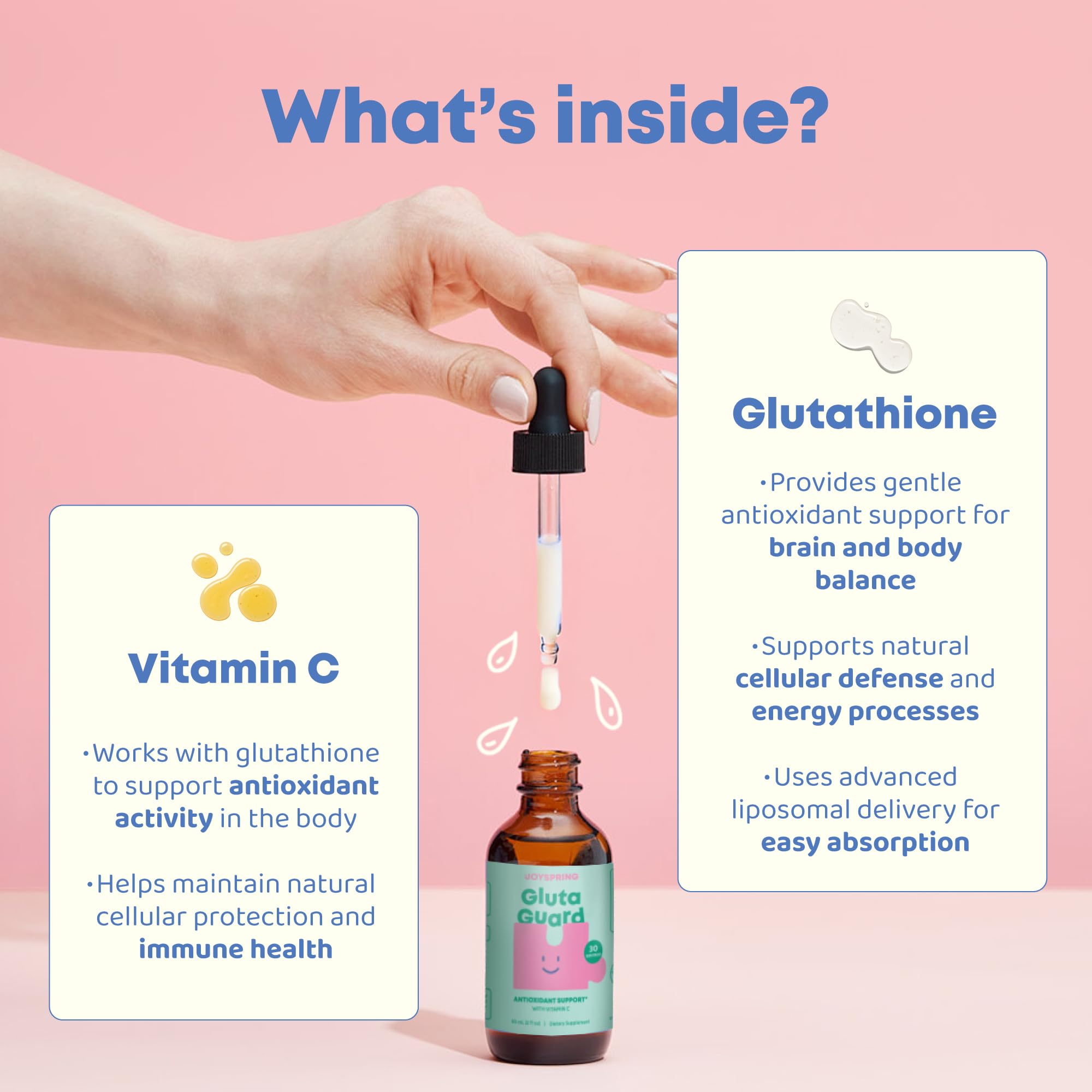 JoySpring Liposomal Glutathione for Kids dosing guide visual for parents.
