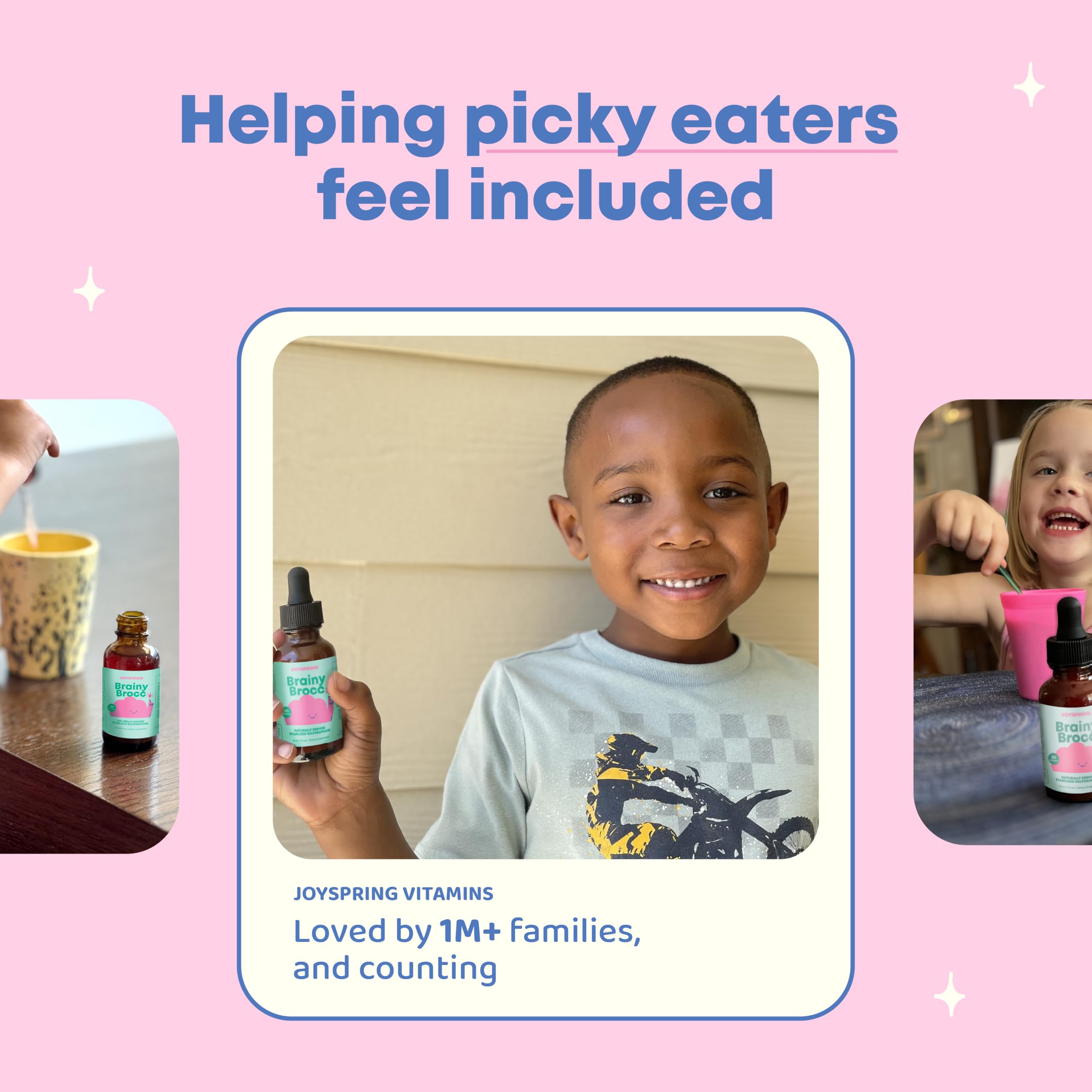 JoySpring organic broccoli sprouts highlight natural plant-based nutrition for children.