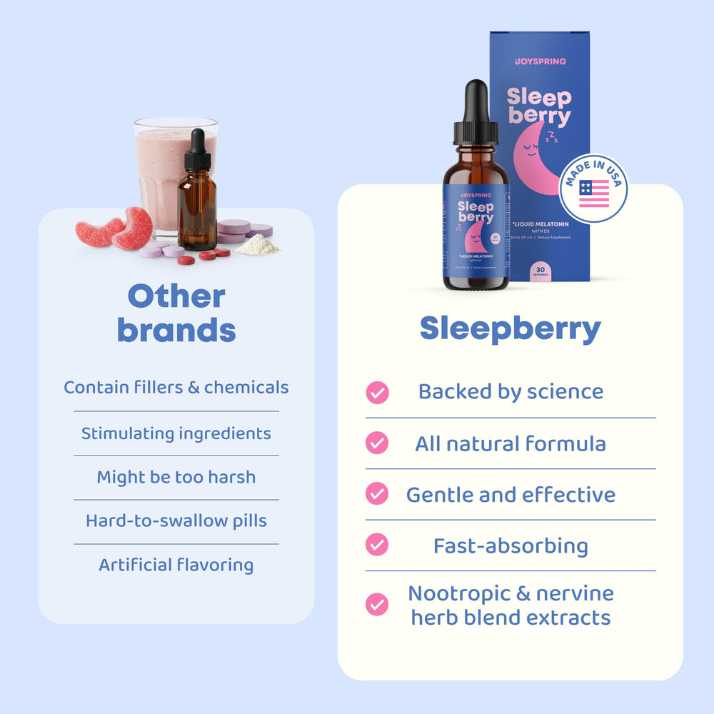 JoySpring SleepBerry berry flavor drops invite a gentle nightly wind-down.