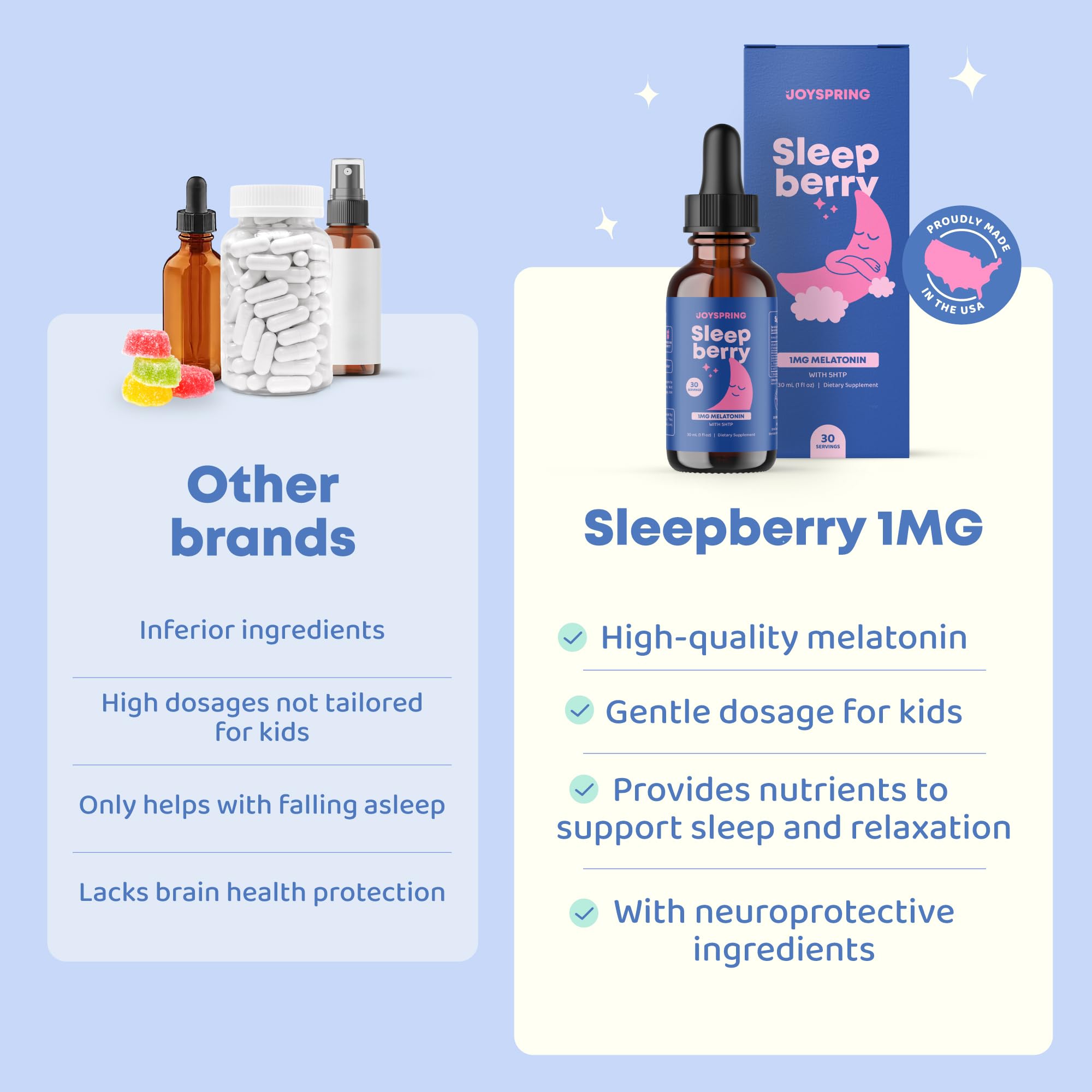 JoySpring SleepBerry flavor bottle offers tasty, sugar-free bedtime option for kids.