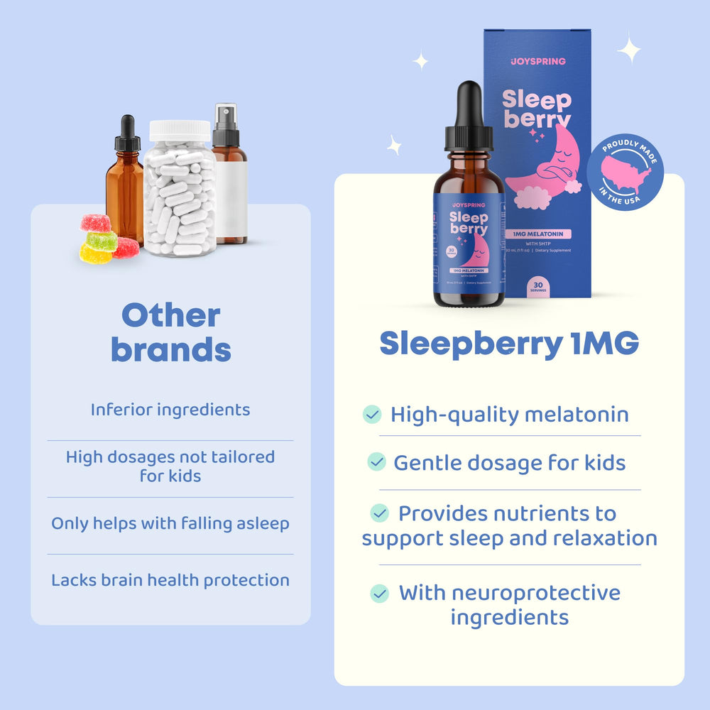 JoySpring SleepBerry flavor bottle offers tasty, sugar-free bedtime option for kids.