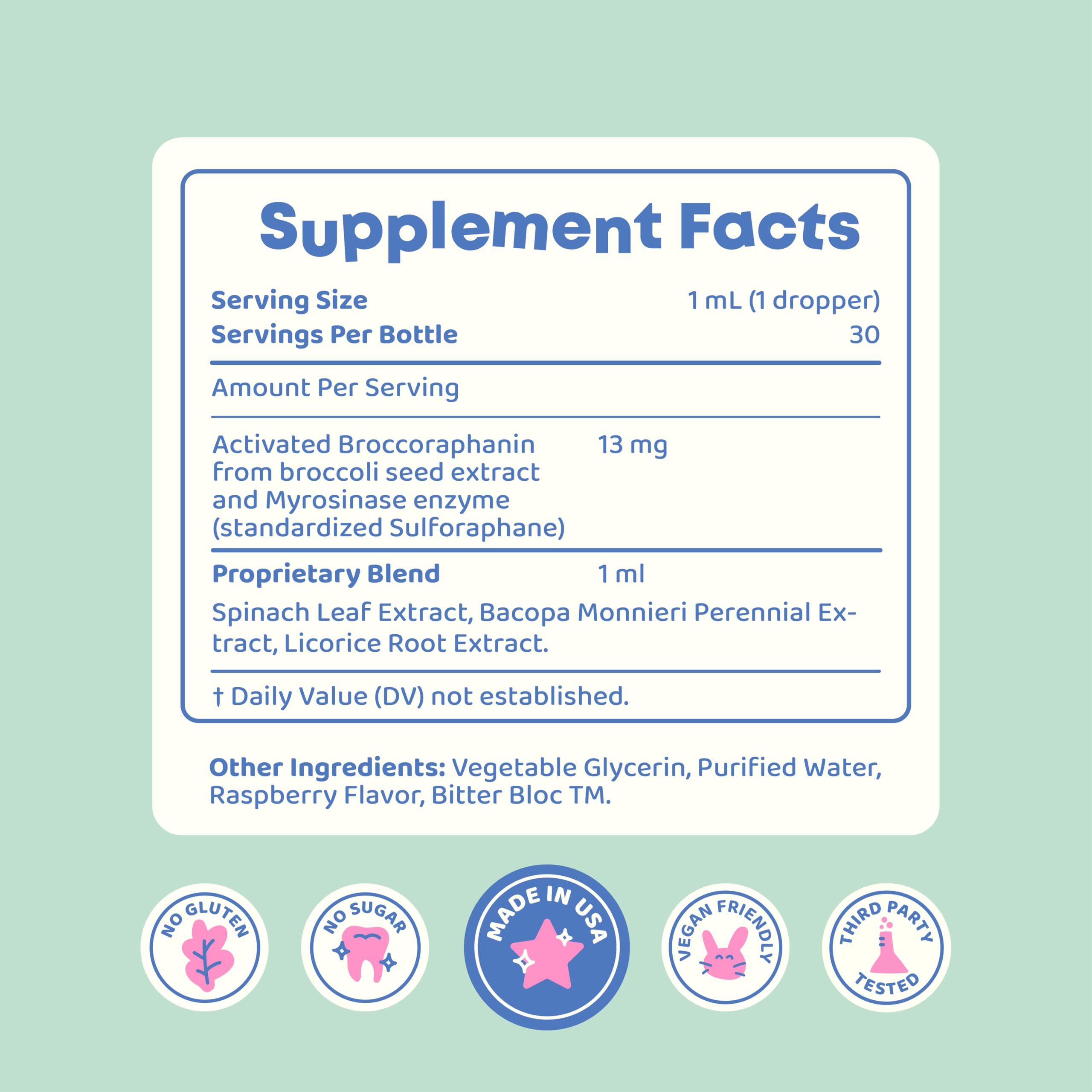 JoySpring spinach leaf extract suggests greens enrichment in the drops.
