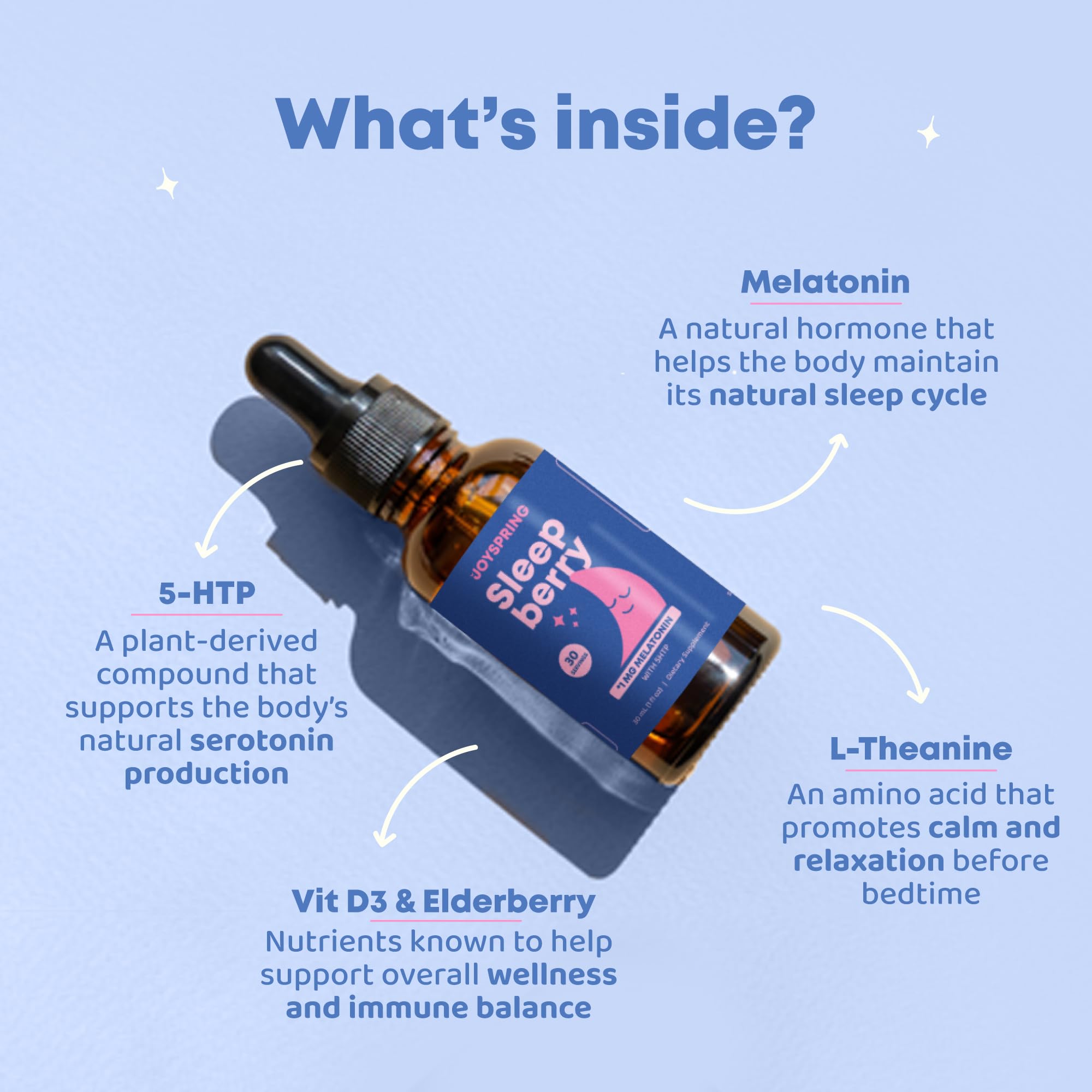 JoySpring sugar-free label communicates a kid-friendly nightly formula.