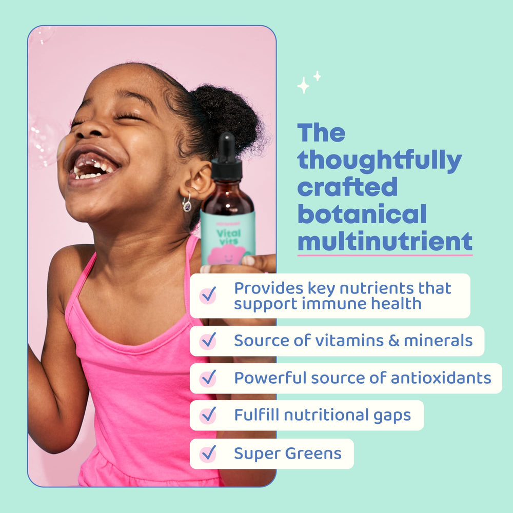 JoySpring Vital Vits liquid drops prepared to mix into kids' drinks.