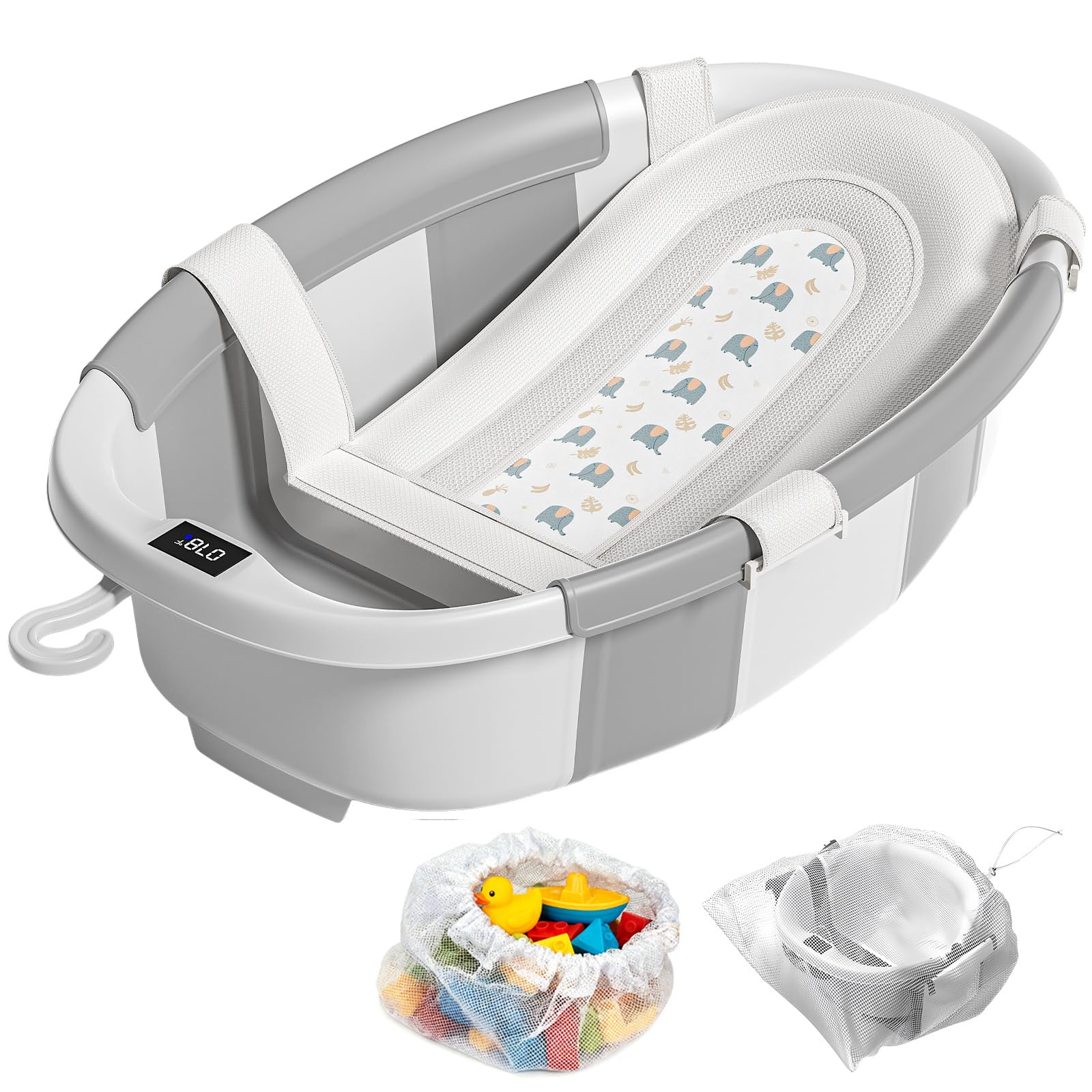 JoyYum collapsible baby bathtub with soft cushion for infant comfort and safety