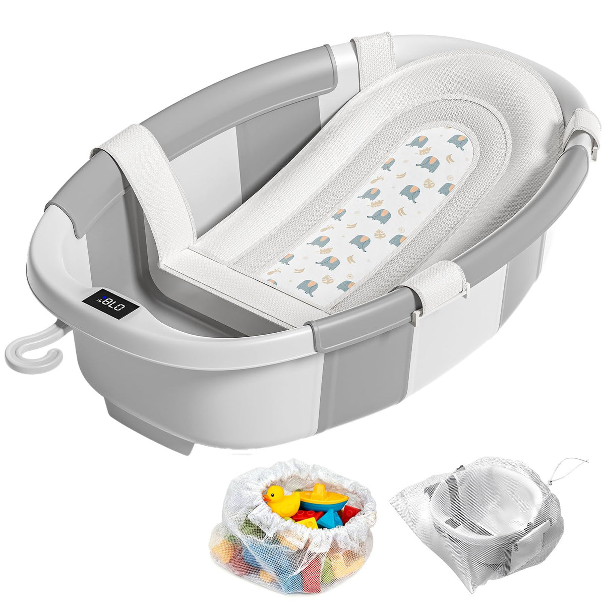 JoyYum collapsible baby bathtub with soft cushion for infant comfort and safety