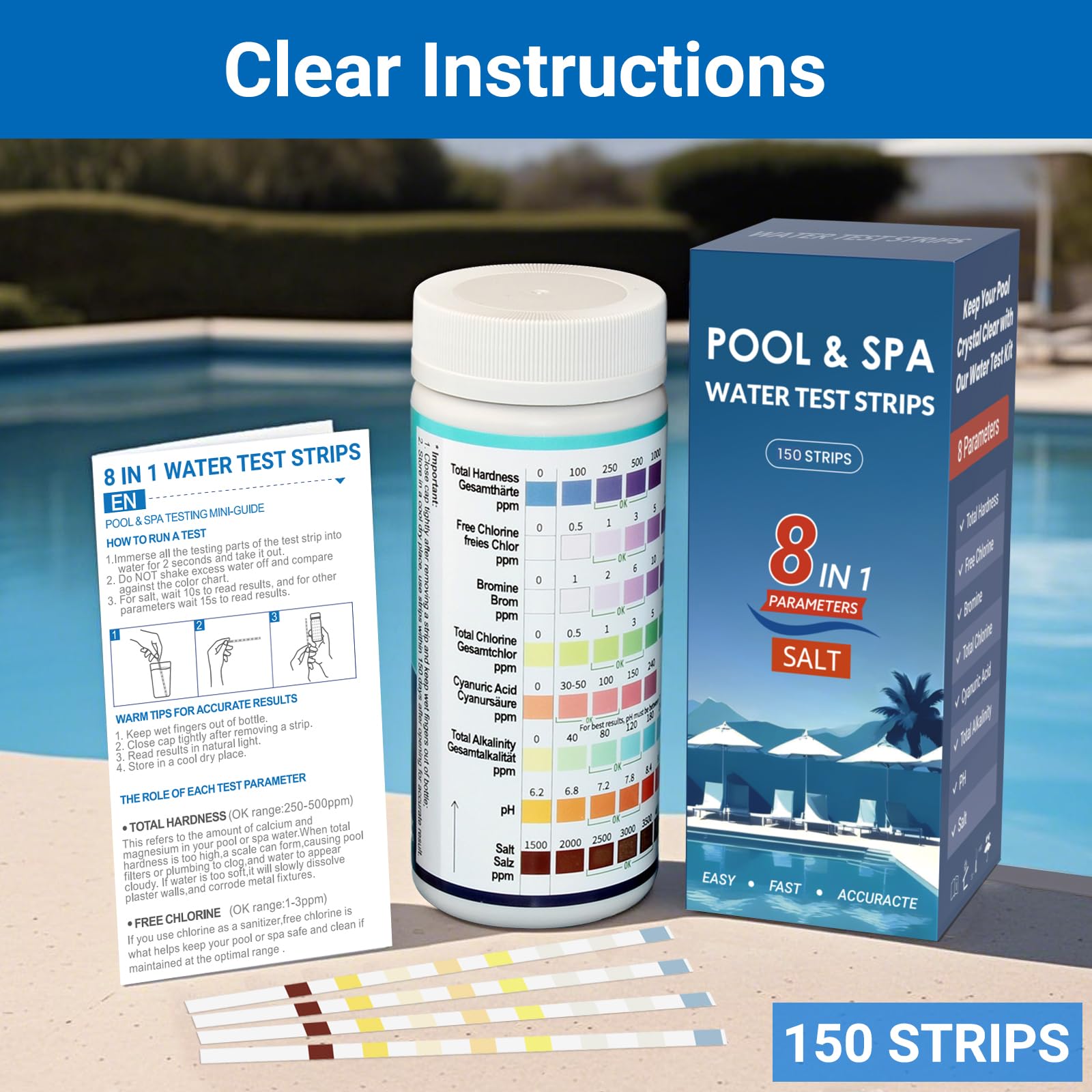 Joyzakzak 8-in-1 salt test for spa and hot tub use