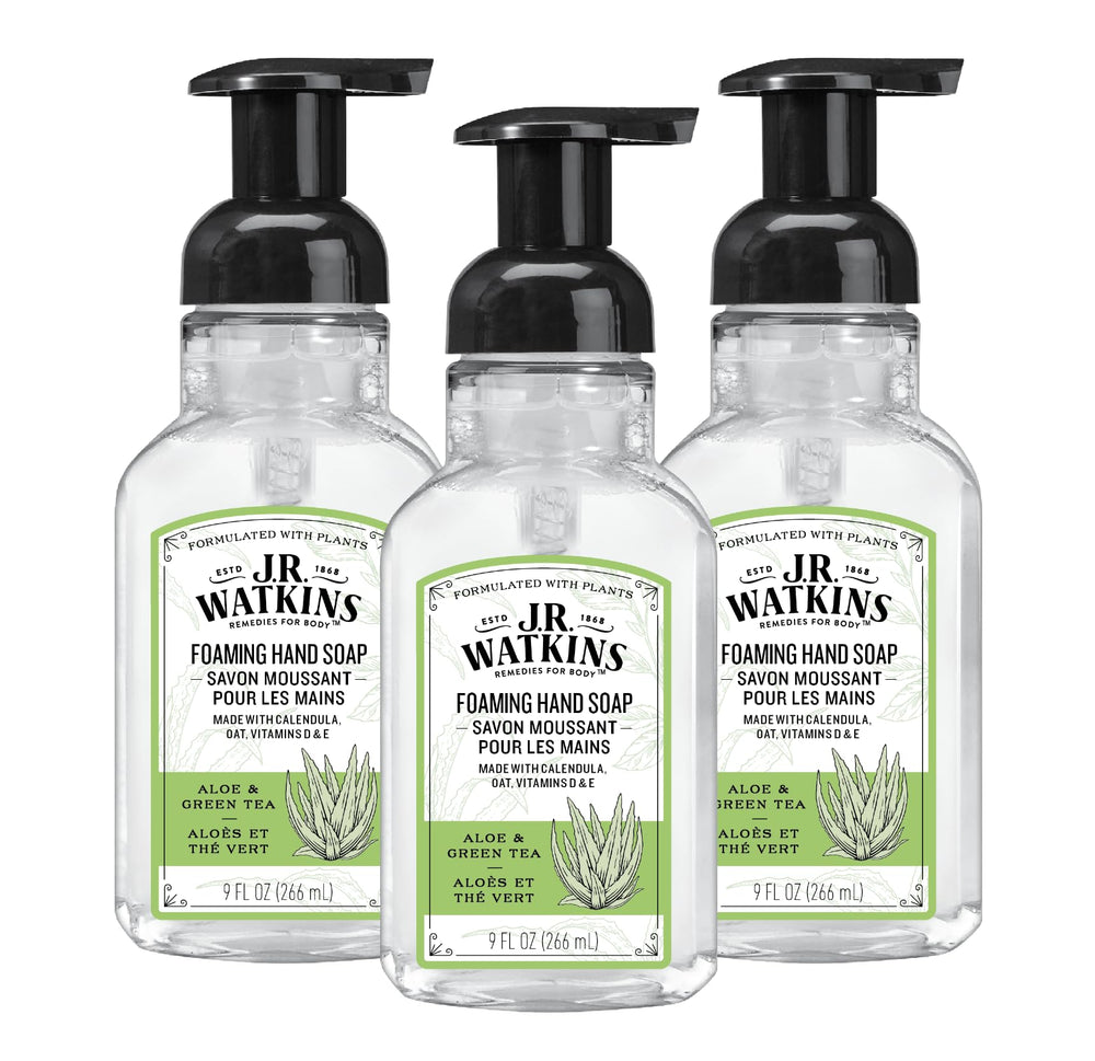 J.R. Watkins foaming hand soap bottle with pump for easy cleansing