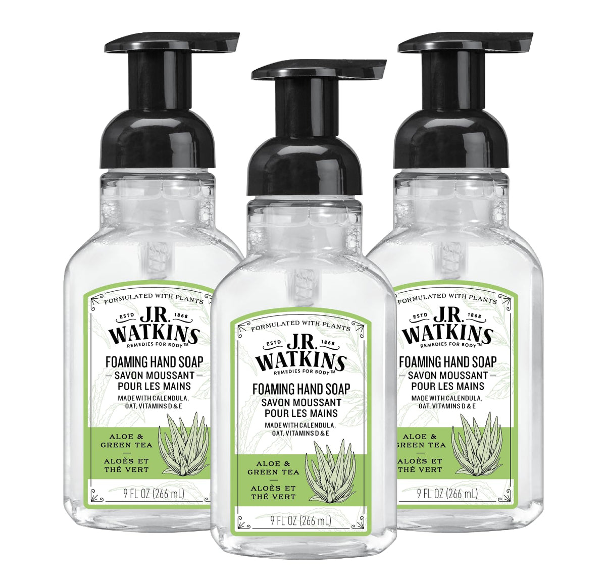 J.R. Watkins foaming hand soap bottle with pump for easy cleansing