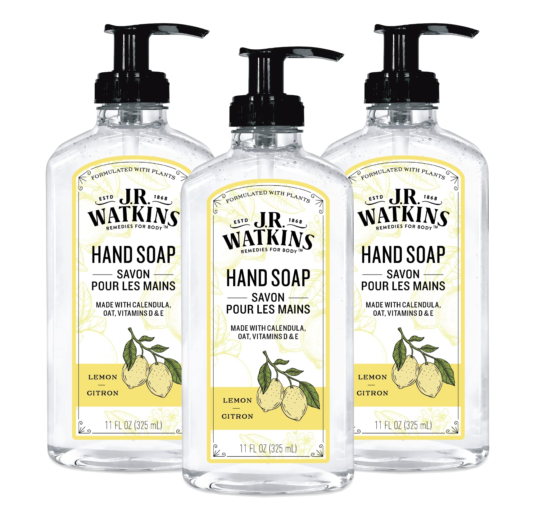 J.R. Watkins gel hand soap lemon 3-pack bottle delivers refreshing cleanse without drying.
