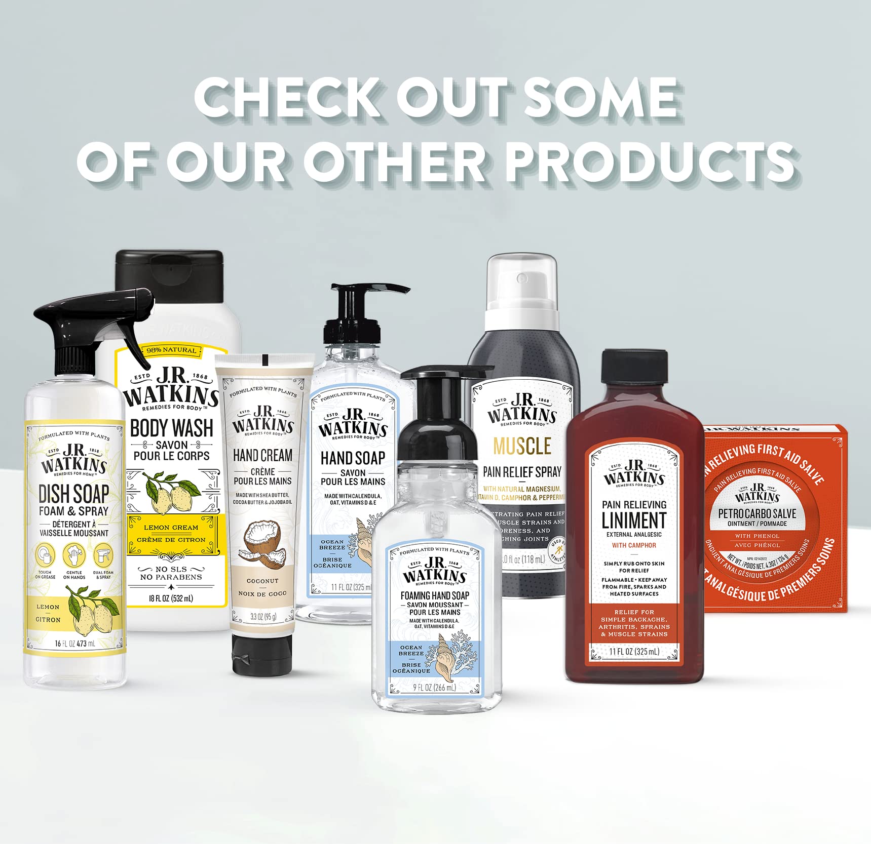 J.R. Watkins soap suitable for kitchen and bathroom use.