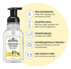 J.R. Watkins moisturizing foam hand wash creates soft, hydrated hands.